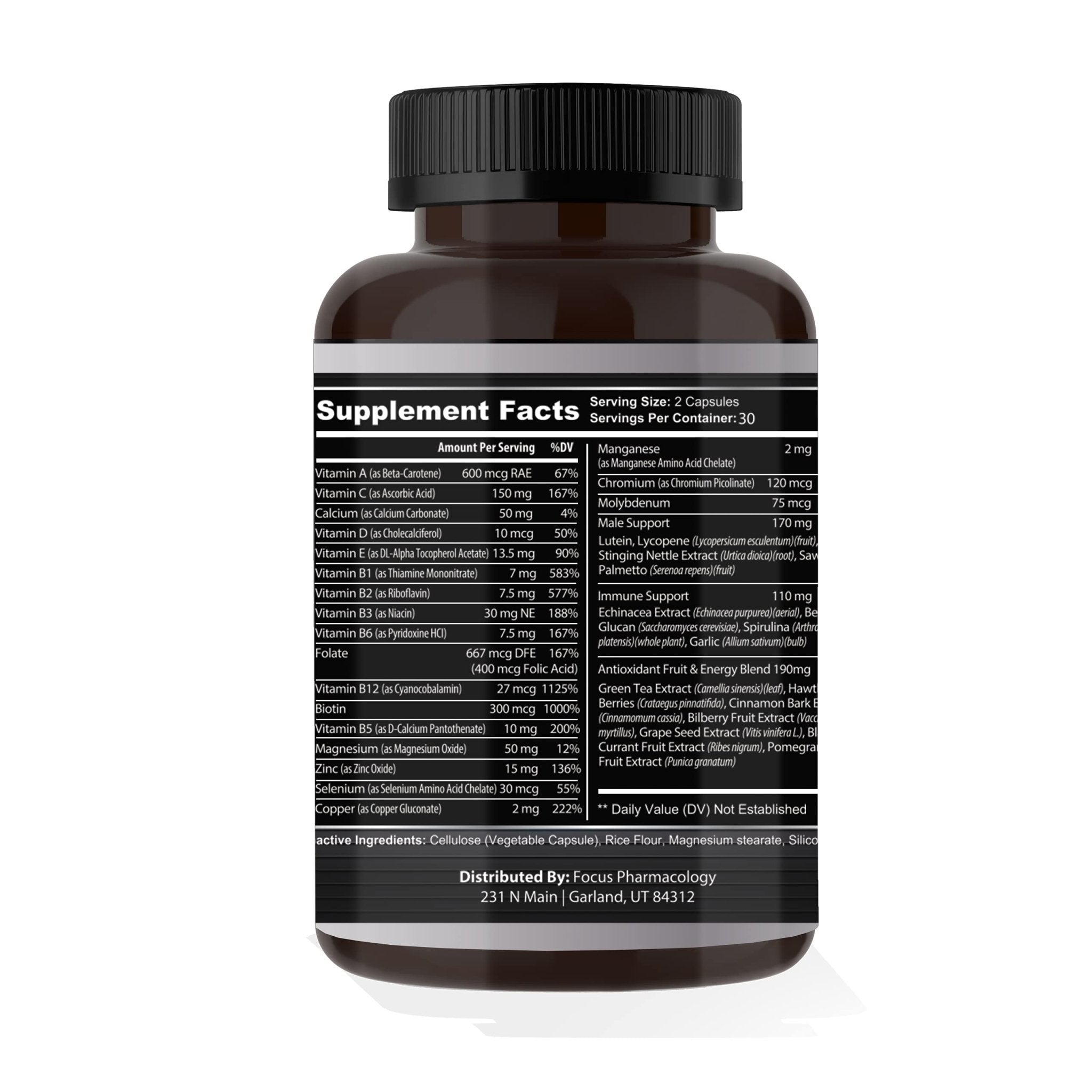 Focus Pharmacology Men's Daily Super Multi-Vitamin for Men - 60 Ct Blend of Vitamins, Minerals, Plus Herbs for Prostate Health and General Energy/Focus - TrustMedUSA