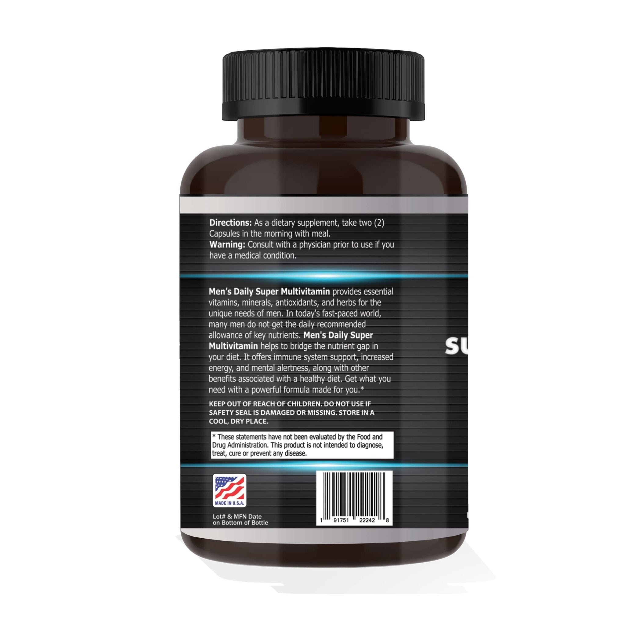 Focus Pharmacology Men's Daily Super Multi-Vitamin for Men - 60 Ct Blend of Vitamins, Minerals, Plus Herbs for Prostate Health and General Energy/Focus - TrustMedUSA