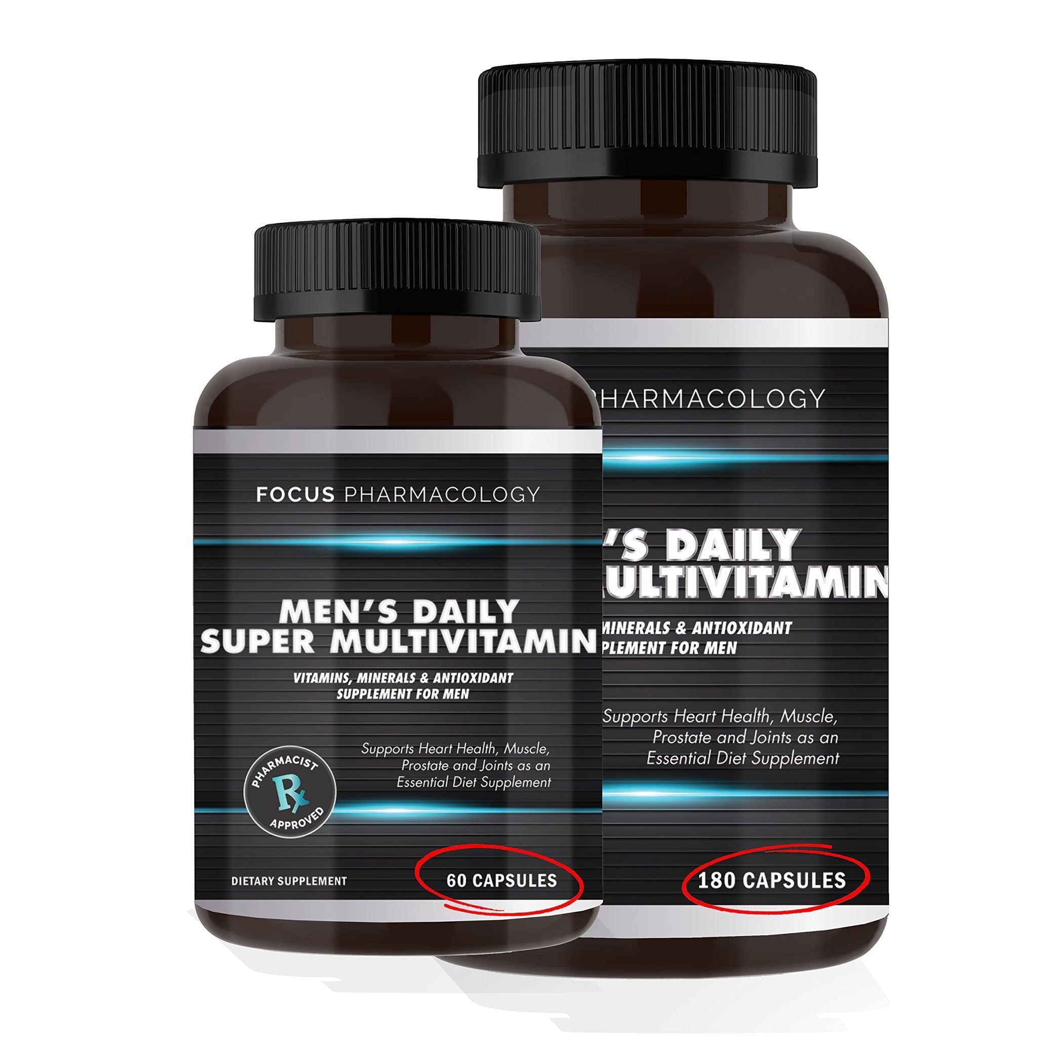Focus Pharmacology Men's Daily Super Multi-Vitamin for Men - 60 Ct Blend of Vitamins, Minerals, Plus Herbs for Prostate Health and General Energy/Focus - TrustMedUSA