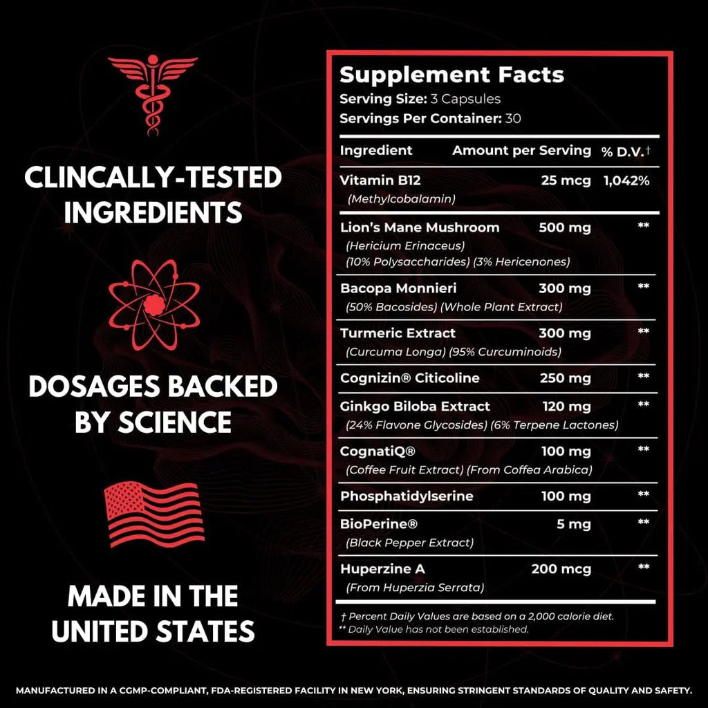 FOCUS + THINK Nootropic Brain Supplement Bundle - Energy, Memory & Focus Support - Caffeine + Caffeine-Free Cognitive Stack with Lion's Mane, Bacopa, Citicoline & L-Theanine - 2 Bottles (90 + 90 Capsu - TrustMedUSA