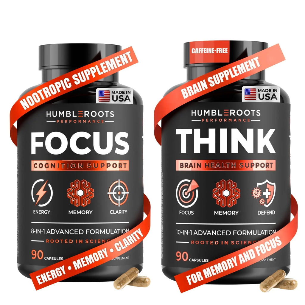 FOCUS + THINK Nootropic Brain Supplement Bundle - Energy, Memory & Focus Support - Caffeine + Caffeine-Free Cognitive Stack with Lion's Mane, Bacopa, Citicoline & L-Theanine - 2 Bottles (90 + 90 Capsu - TrustMedUSA