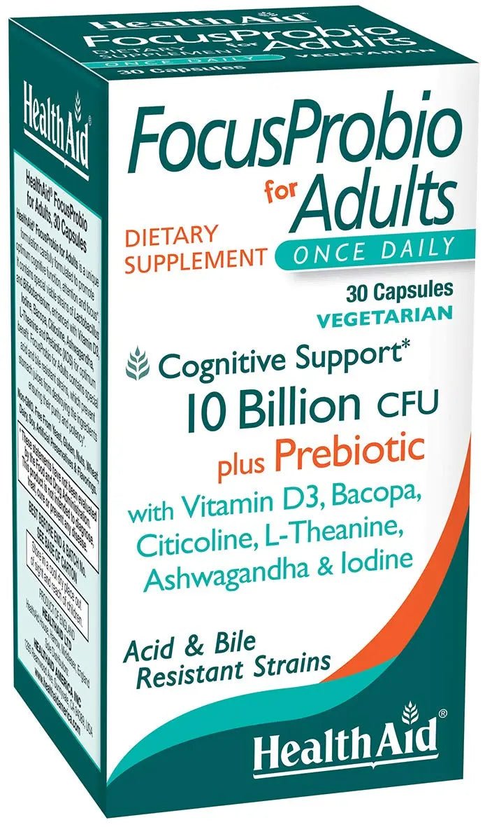 FocusProbio for Adults – 10 Billion CFU Probiotic with Prebiotic, Bacopa, Citicoline, L‑Theanine, Ashwagandha & Vitamin D₃ | Supports Focus, Mood & Gut-Brain Balance – Vegetarian, Once Daily - TrustMedUSA