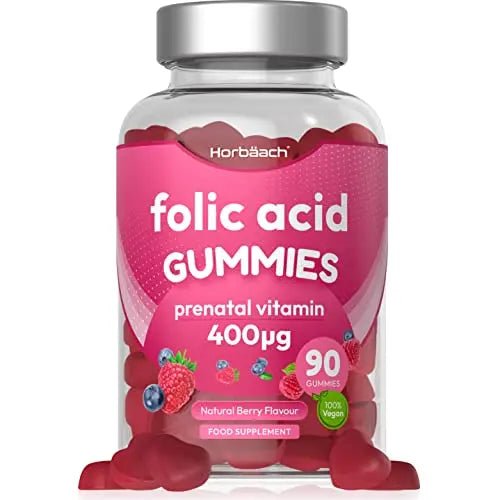 Folic Acid Gummies 400 mcg | 90 Count | Natural Berry Flavour | High Strength Prenatal - TrustMedUSA