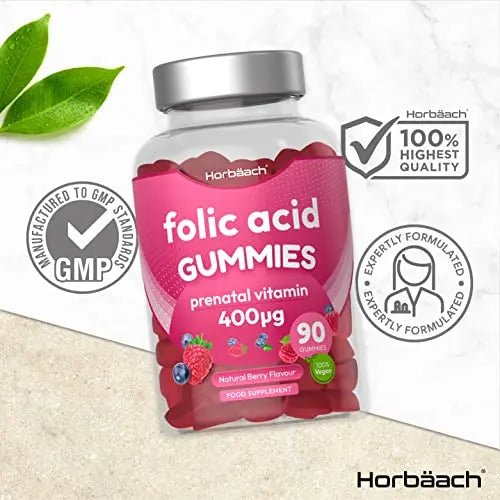 Folic Acid Gummies 400 mcg | 90 Count | Natural Berry Flavour | High Strength Prenatal - TrustMedUSA