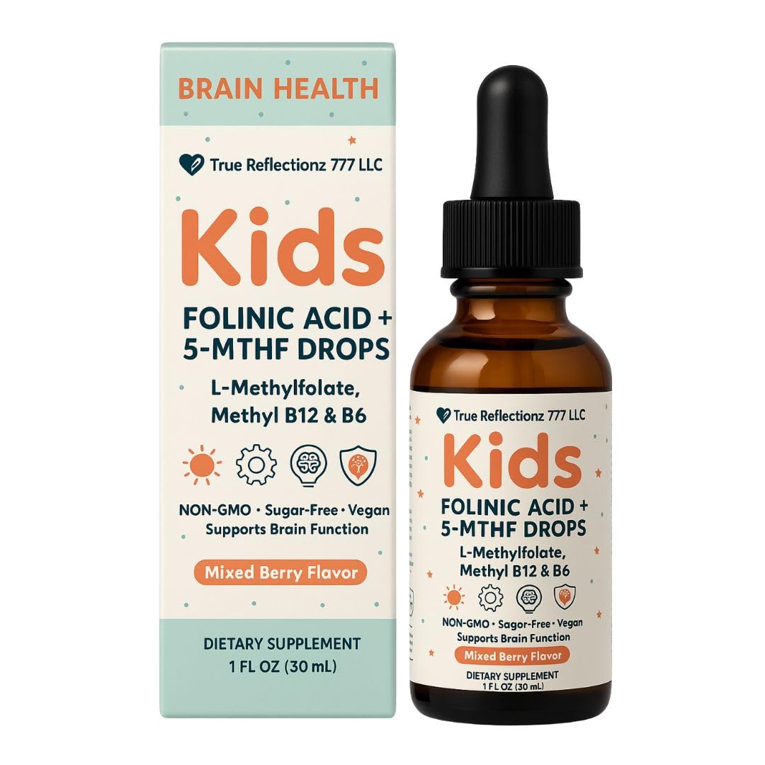 Folinic Acid Drops Kids 800 mcg + L-Methylfolate + B12 +P5P B6 Gentle Methylation Great Taste, Magnesium Glycinate, Vitamin D3 & C Folate Support for Brain,Focus, Mood & Cellular Health 5-MTHF Drops - TrustMedUSA