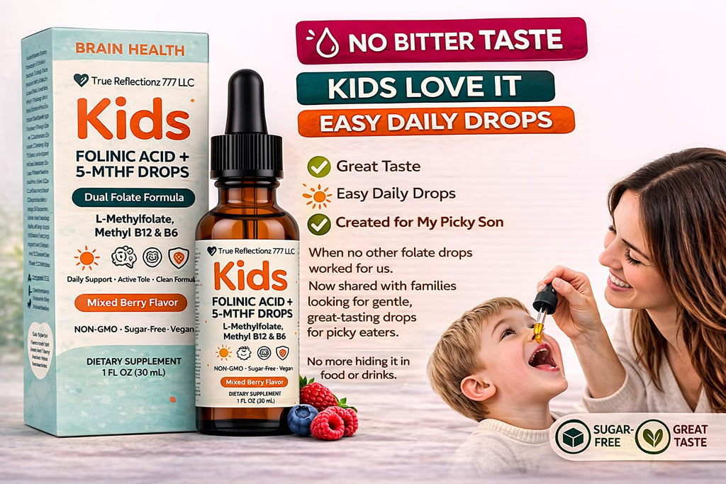 Folinic Acid Drops Kids 800 mcg + L-Methylfolate + B12 +P5P B6 Gentle Methylation Great Taste, Magnesium Glycinate, Vitamin D3 & C Folate Support for Brain,Focus, Mood & Cellular Health 5-MTHF Drops - TrustMedUSA
