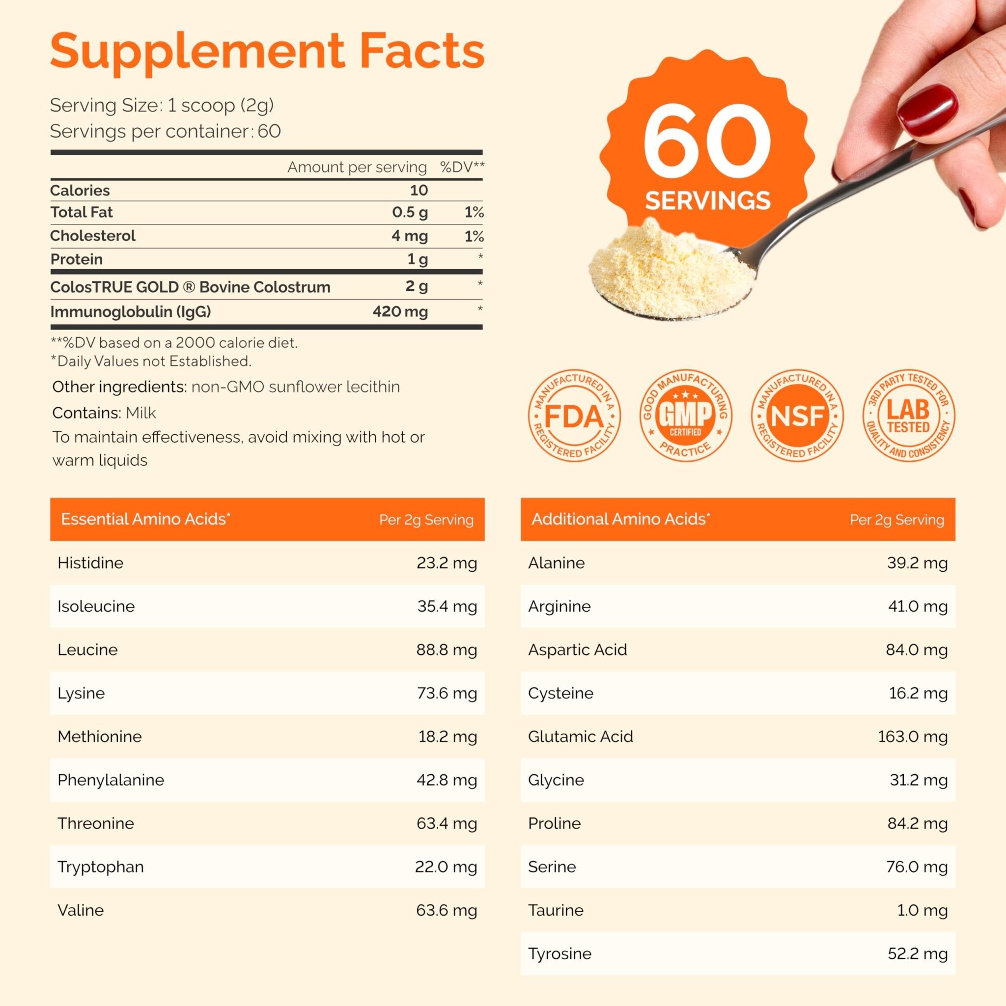 Folqs Bovine Colostrum Powder – First-Day Milking for Immune & Gut Support – 60 Servings – Supports Skin & Tissue Health – Made in USA - Amino Acids, Vitamins, Minerals – Kosher - Sustainably Sourced - TrustMedUSA
