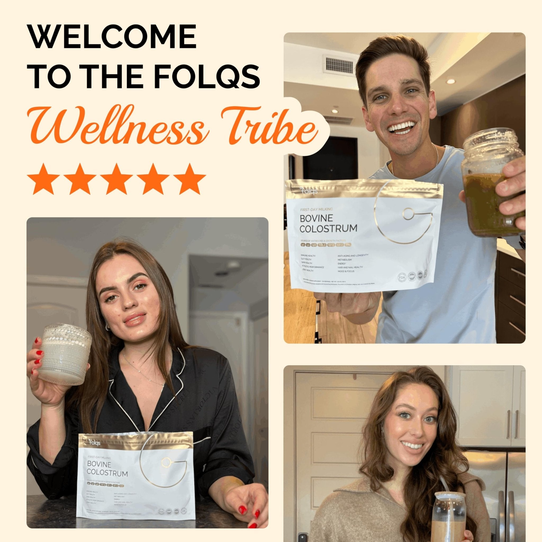 Folqs Bovine Colostrum Powder – First-Day Milking for Immune & Gut Support – 60 Servings – Supports Skin & Tissue Health – Made in USA - Amino Acids, Vitamins, Minerals – Kosher - Sustainably Sourced - TrustMedUSA