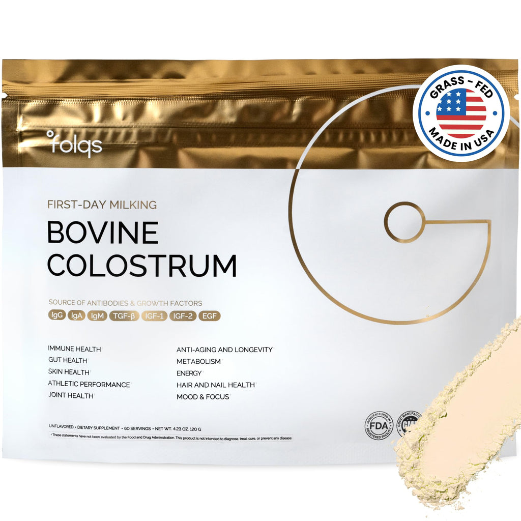 Folqs Bovine Colostrum Powder – First-Day Milking for Immune & Gut Support – 60 Servings – Supports Skin & Tissue Health – Made in USA - Amino Acids, Vitamins, Minerals – Kosher - Sustainably Sourced - TrustMedUSA