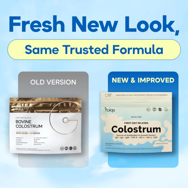 Folqs Bovine Colostrum Powder – First-Day Milking for Immune & Gut Support – 60 Servings – Supports Skin & Tissue Health – Made in USA - Amino Acids, Vitamins, Minerals – Kosher - Sustainably Sourced - TrustMedUSA