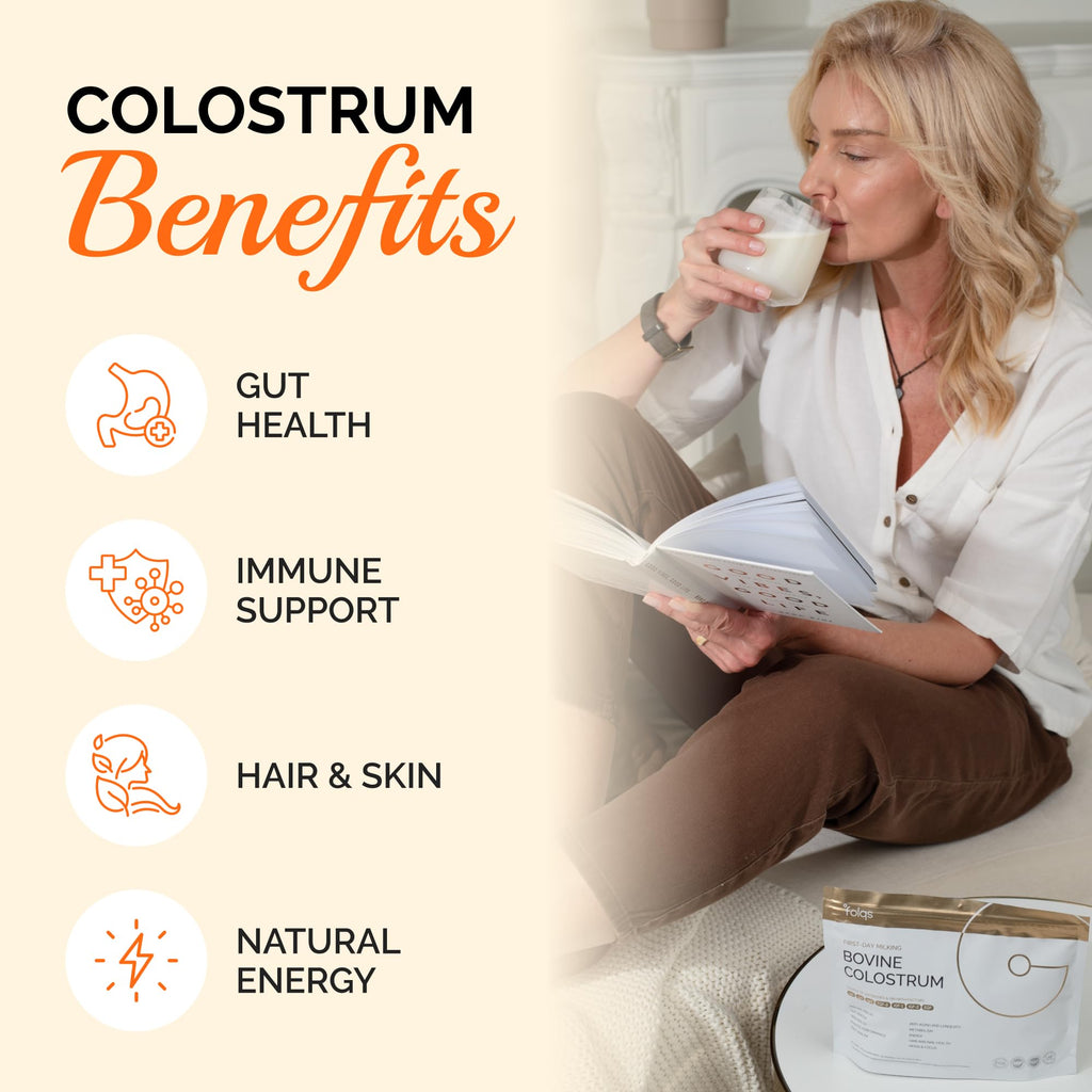 Folqs Bovine Colostrum Powder – First-Day Milking for Immune & Gut Support – 60 Servings – Supports Skin & Tissue Health – Made in USA - Amino Acids, Vitamins, Minerals – Kosher - Sustainably Sourced - TrustMedUSA