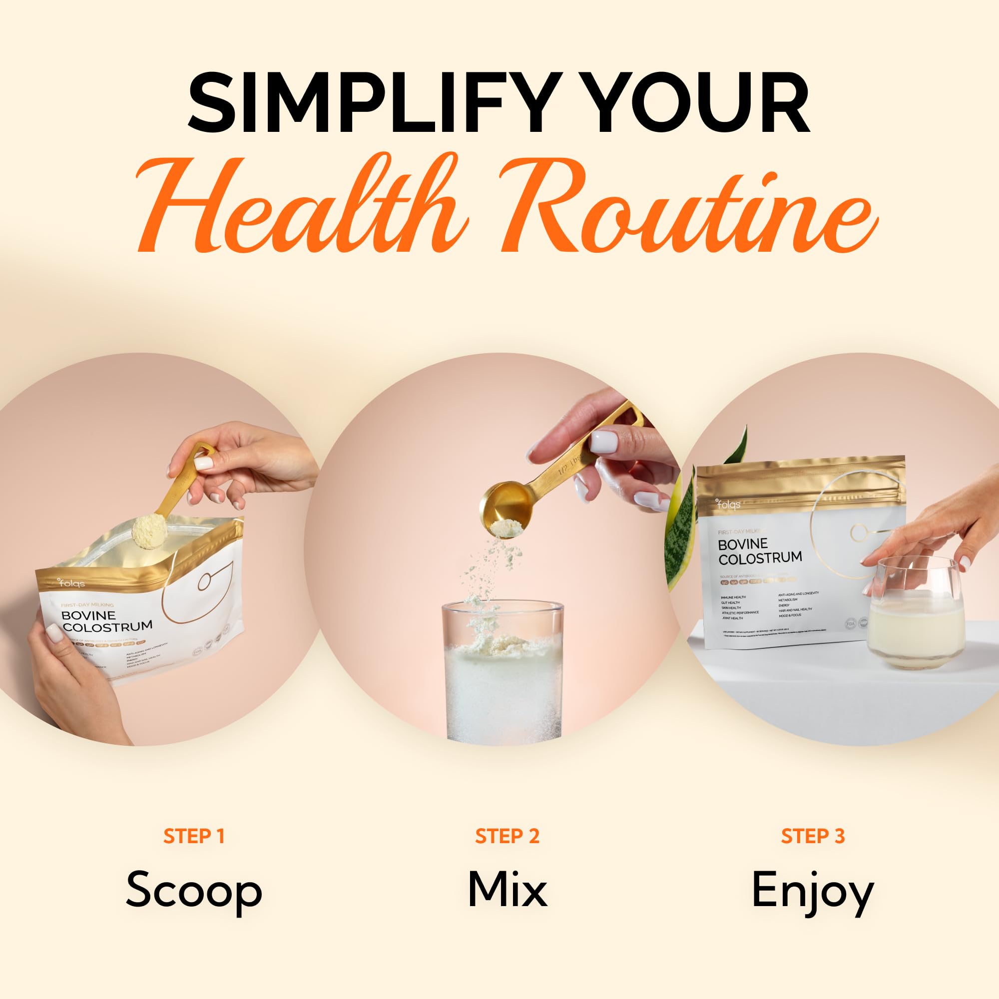 Folqs Bovine Colostrum Powder – First-Day Milking for Immune & Gut Support – 60 Servings – Supports Skin & Tissue Health – Made in USA - Amino Acids, Vitamins, Minerals – Kosher - Sustainably Sourced - TrustMedUSA