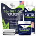 FOOT CURE Exfoliator & Callus Remover Pedicure Set – Care Kit Includes File for Dead Skin, Tea Tree Oil Soak Salts, Urea Cream 40 Percent Removal Gel Made in USA, 4 Piece - Maple Wellness Supplements
