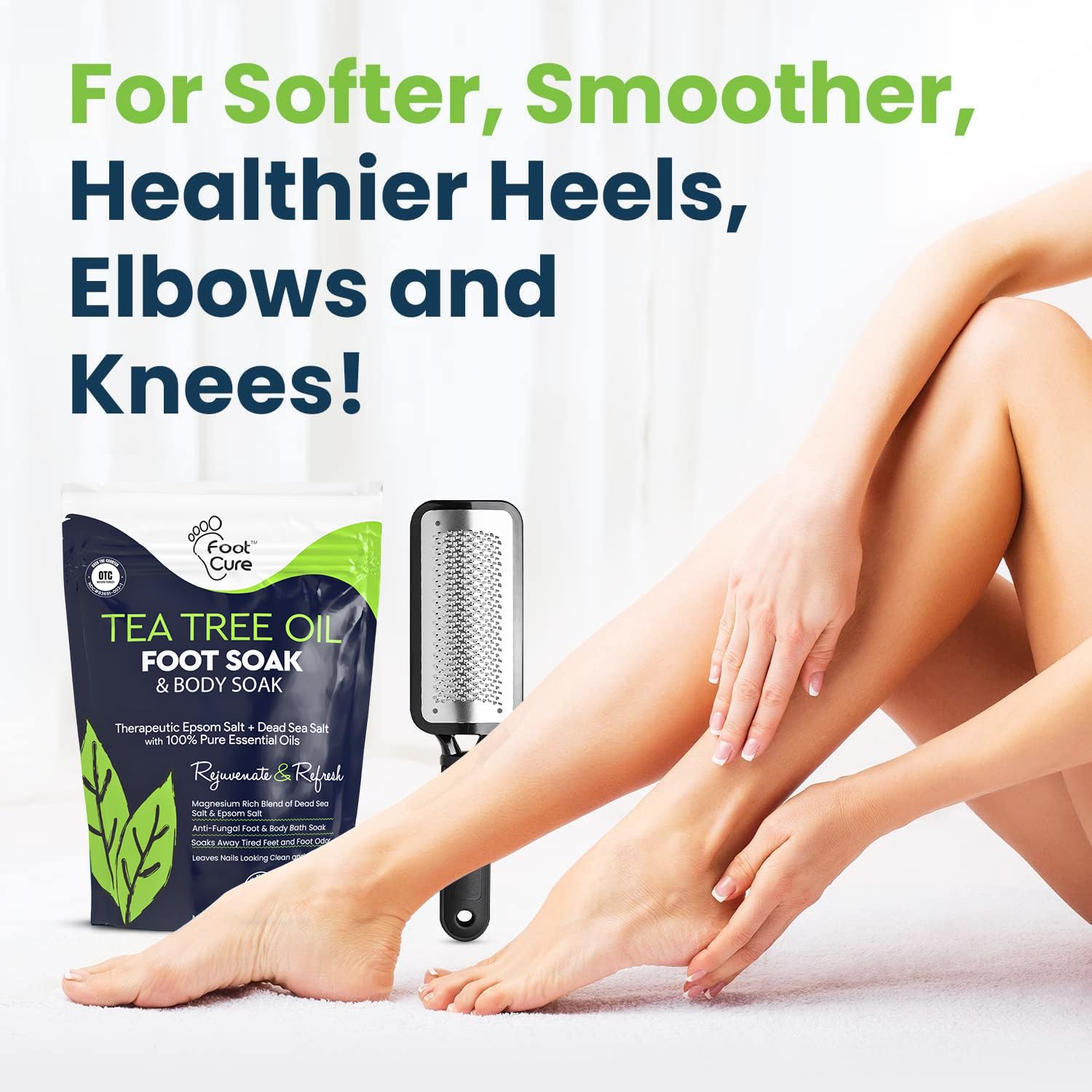 FOOT CURE Exfoliator & Callus Remover Pedicure Set – Care Kit Includes File for Dead Skin, Tea Tree Oil Soak Salts, Urea Cream 40 Percent Removal Gel Made in USA, 4 Piece - Maple Wellness Supplements