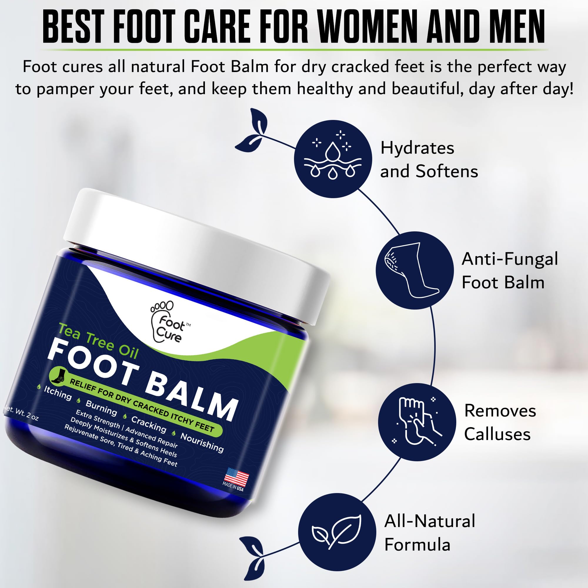FOOT CURE Tea Tree Oil Balm – Moisturizer for Dry Cracked Feet – Instantly Hydrates & Soothes Irritated Skin & Athlete's Foot – Best Foot Care for Women and Men (Pack of 2) - Maple Wellness Supplements