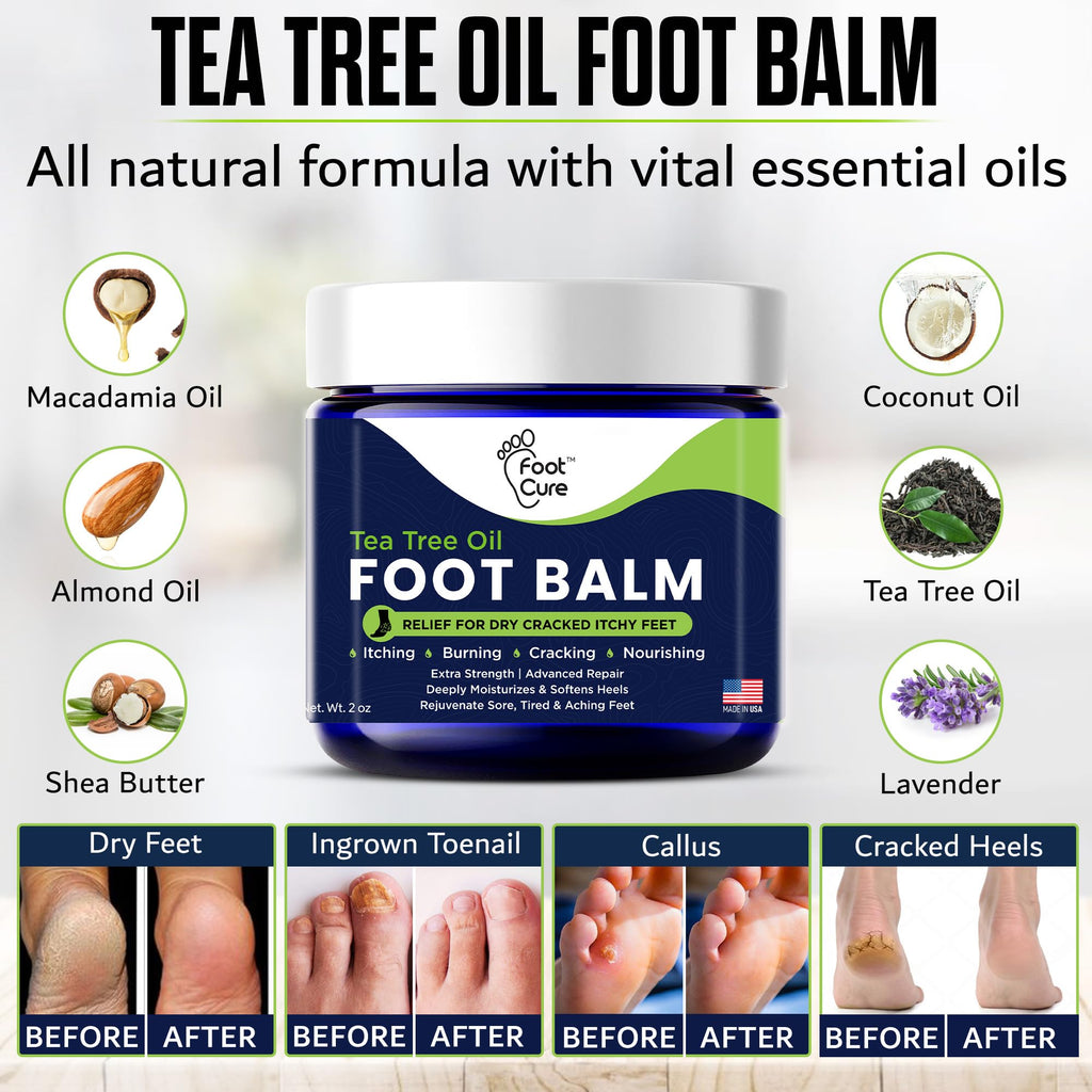 FOOT CURE Tea Tree Oil Balm – Moisturizer for Dry Cracked Feet – Instantly Hydrates & Soothes Irritated Skin & Athlete's Foot – Best Foot Care for Women and Men (Pack of 2) - Maple Wellness Supplements