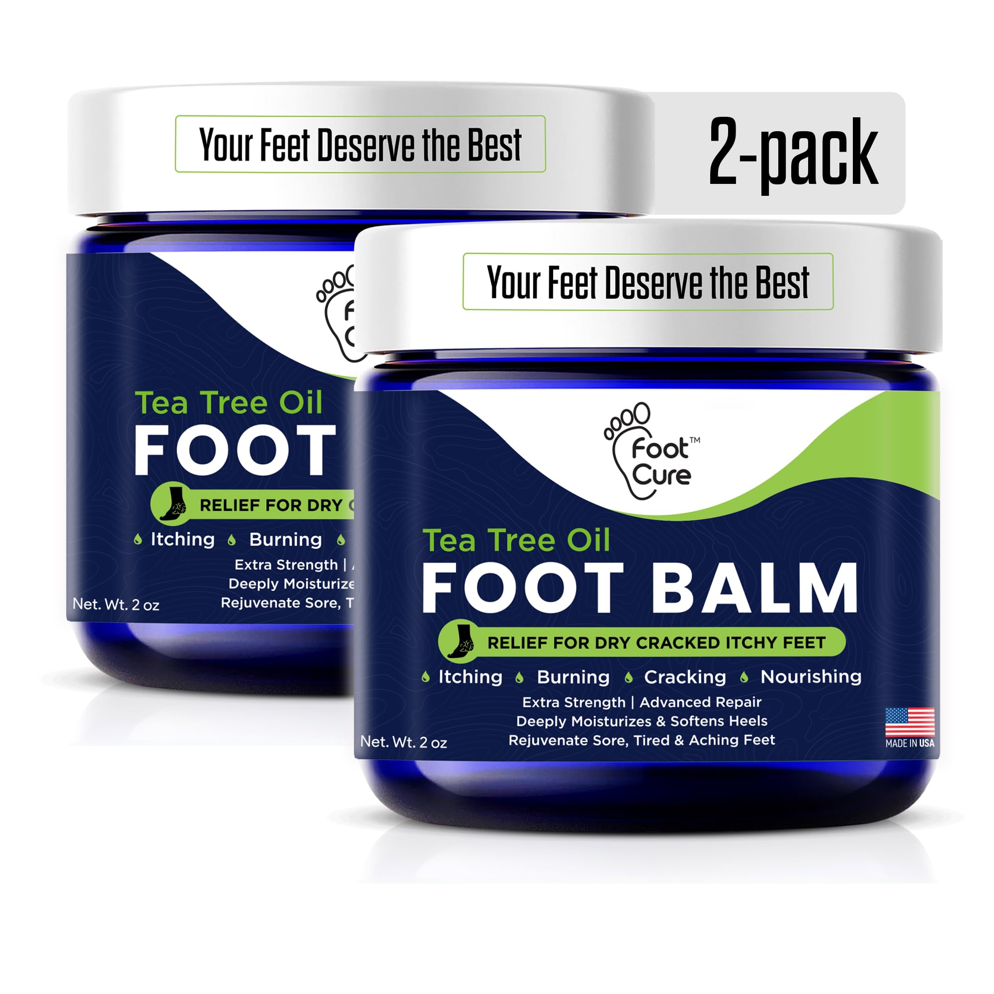 FOOT CURE Tea Tree Oil Balm – Moisturizer for Dry Cracked Feet – Instantly Hydrates & Soothes Irritated Skin & Athlete's Foot – Best Foot Care for Women and Men (Pack of 2) - Maple Wellness Supplements