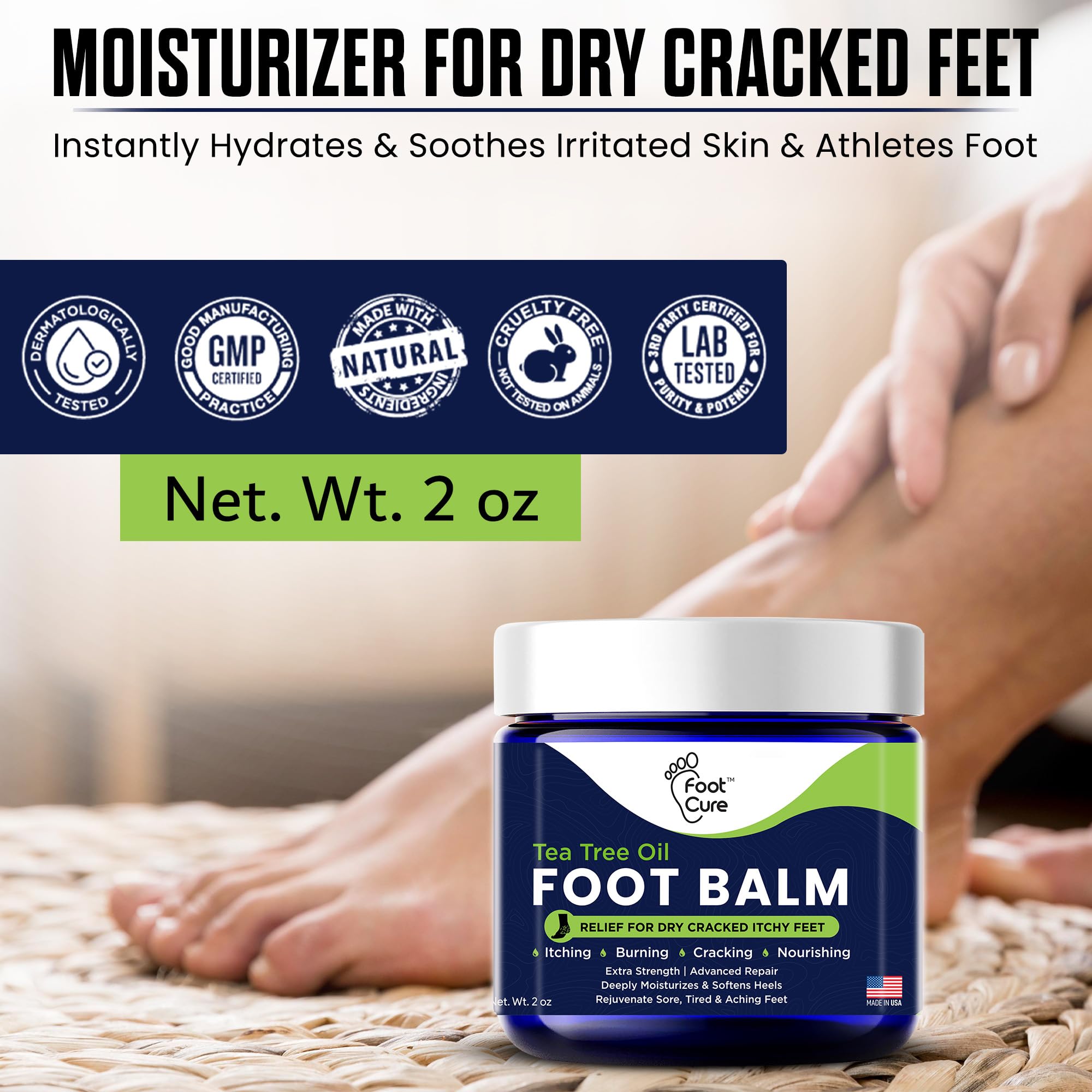 FOOT CURE Tea Tree Oil Balm – Moisturizer for Dry Cracked Feet – Instantly Hydrates & Soothes Irritated Skin & Athlete's Foot – Best Foot Care for Women and Men (Pack of 2) - Maple Wellness Supplements