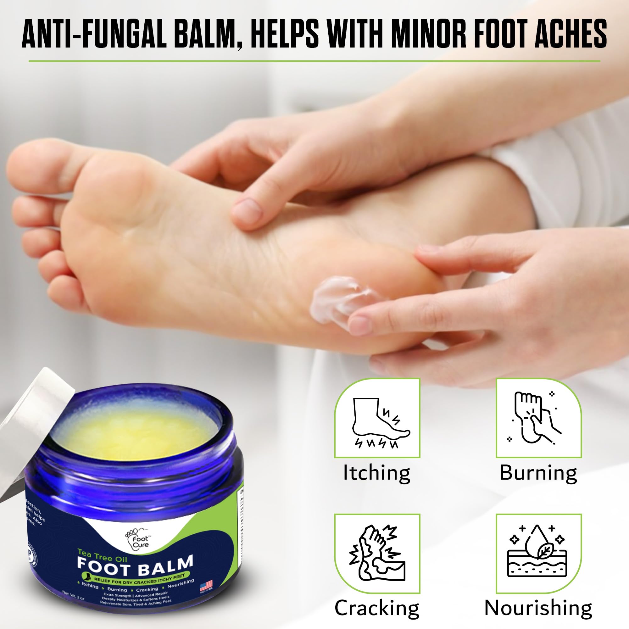 FOOT CURE Tea Tree Oil Balm – Moisturizer for Dry Cracked Feet – Instantly Hydrates & Soothes Irritated Skin & Athlete's Foot – Best Foot Care for Women and Men (Pack of 2) - Maple Wellness Supplements
