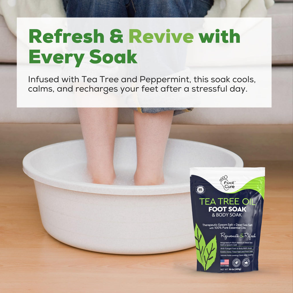 FOOT CURE Tea Tree Oil Foot Soak with Epsom Salt - Best Toenail Fungus Treatment, Athletes Foot & Softens Calluses - Soothes Sore & Tired Feet, Fungal Toe, Foot Odor Scent, Spa Pedicure (Pack of 2) - Maple Wellness Supplements