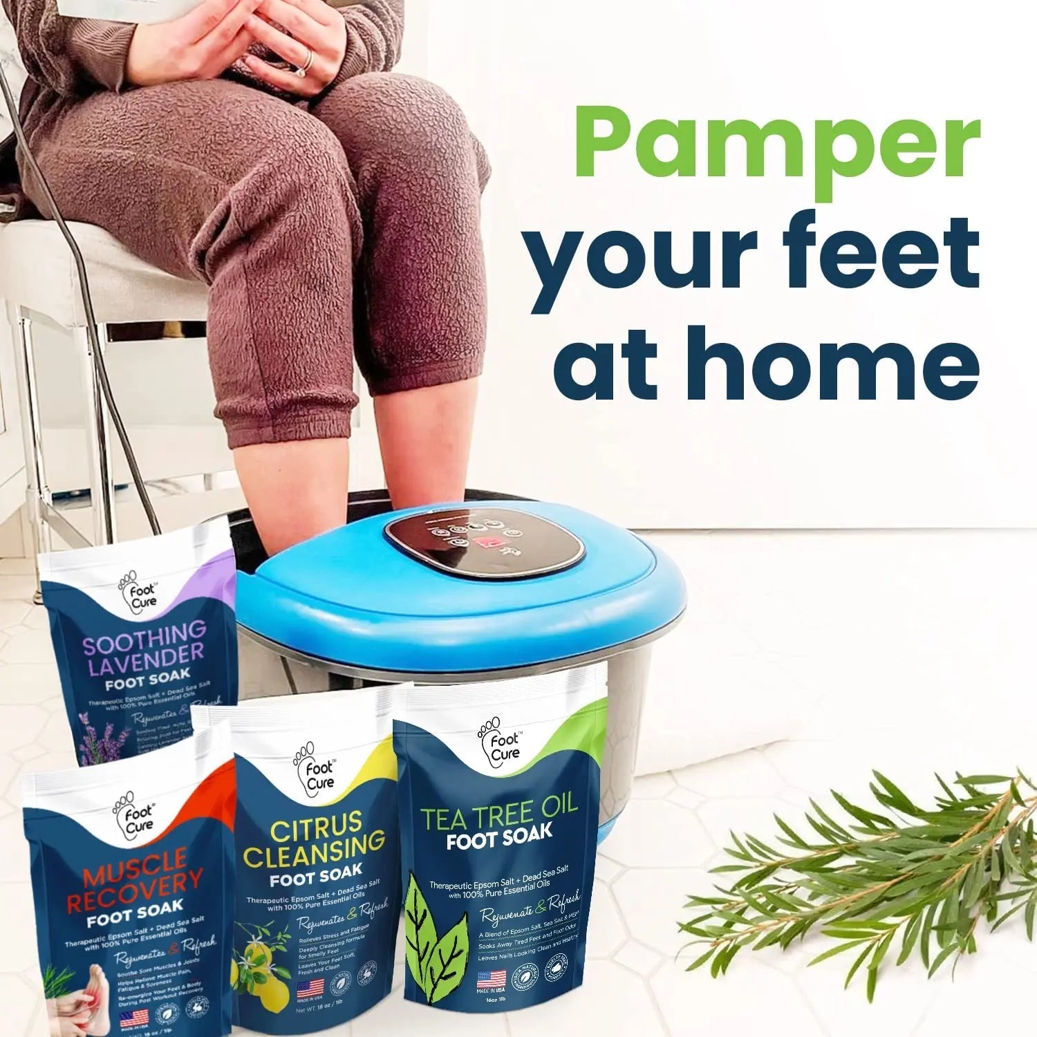 Foot Soak with Epsom Salts- Variety Pack of 4- Tea Tree Oil, Muscle Relief, Calming - TrustMedUSA