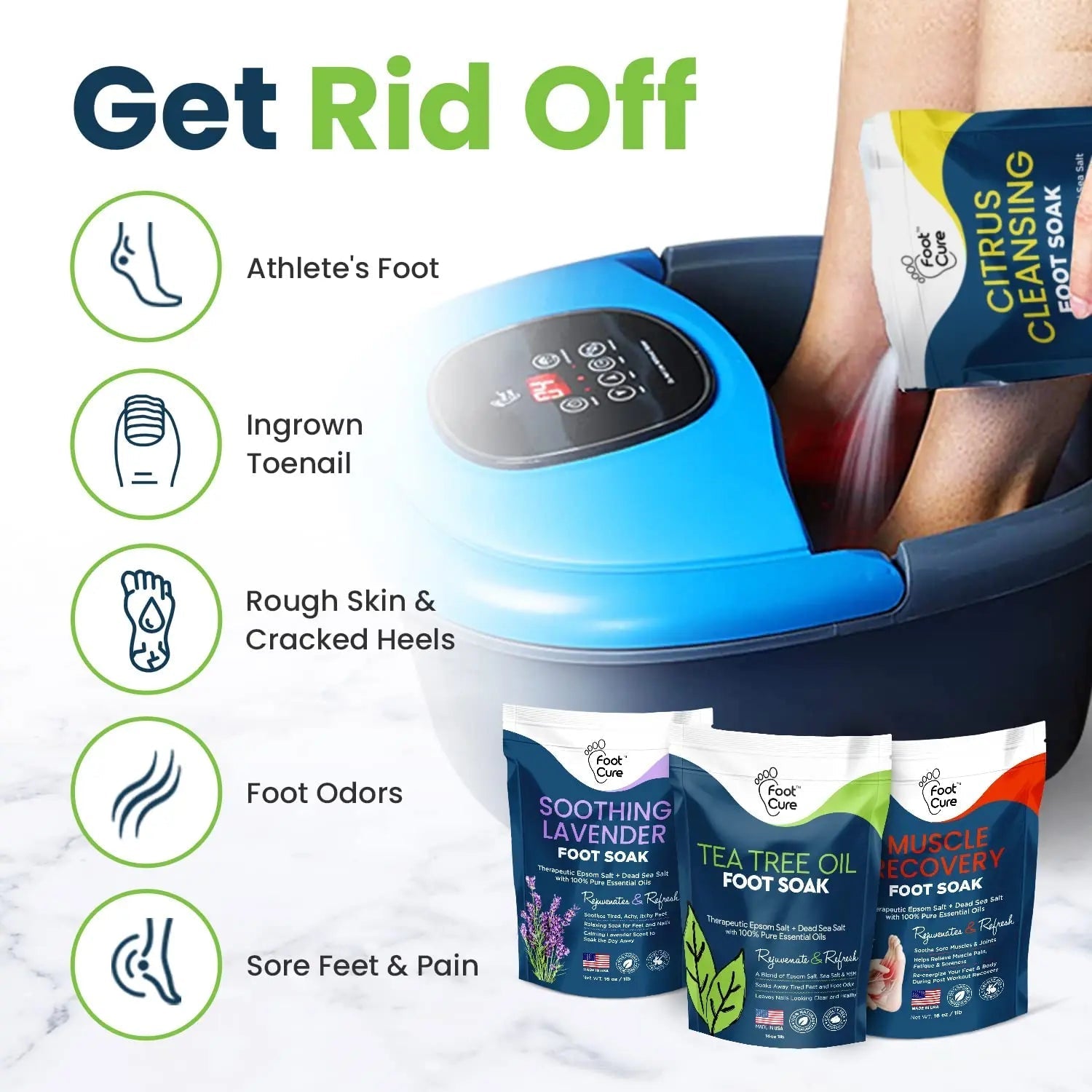 Foot Soak with Epsom Salts- Variety Pack of 4- Tea Tree Oil, Muscle Relief, Calming - TrustMedUSA