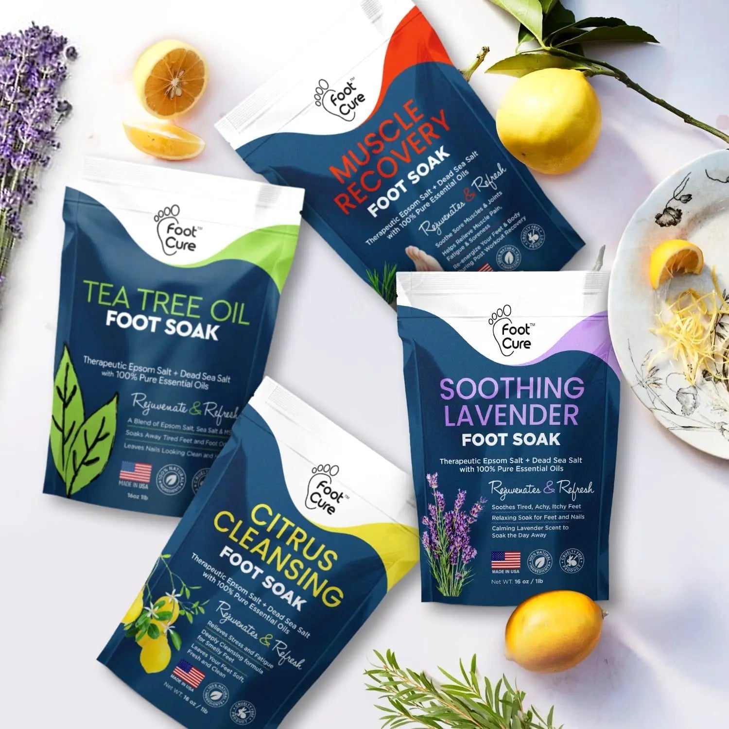 Foot Soak with Epsom Salts- Variety Pack of 4- Tea Tree Oil, Muscle Relief, Calming - TrustMedUSA