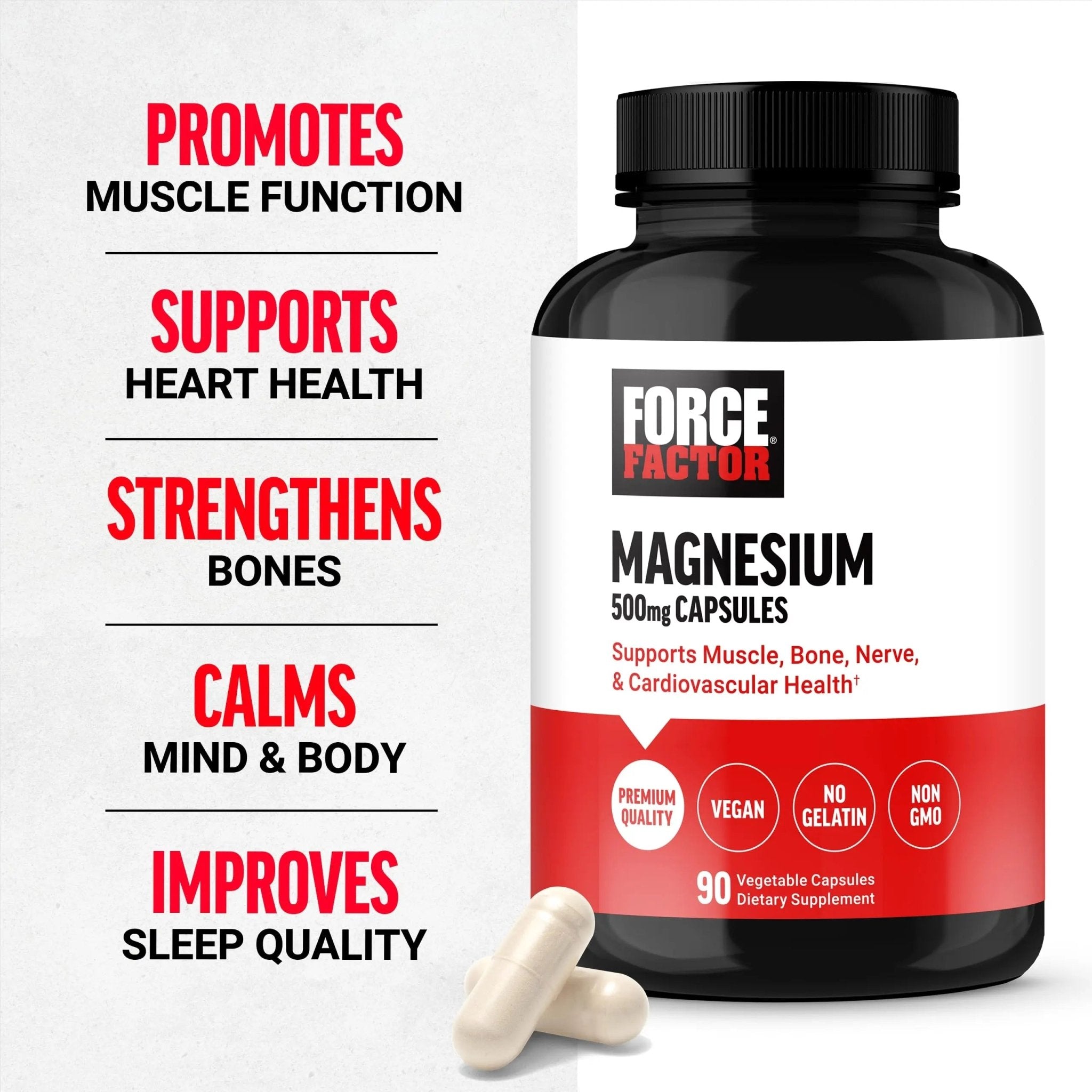 Force Factor Magnesium Complex Supplement to Support Muscles, Bones, Nerves, and Cardiovascular Health, Magnesium Glycinate, Magnesium Citrate, and Magnesium Oxide, Vegan, Non-GMO, 90 Capsules - TrustMedUSA