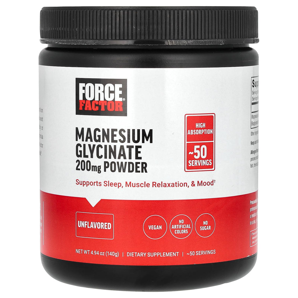 Force Factor Magnesium Glycinate 200mg, Magnesium Supplement for Women and Men to Support Sleep, Muscle Relaxation, and Mood, High Absorption, Vegan, 50 Servings - TrustMedUSA
