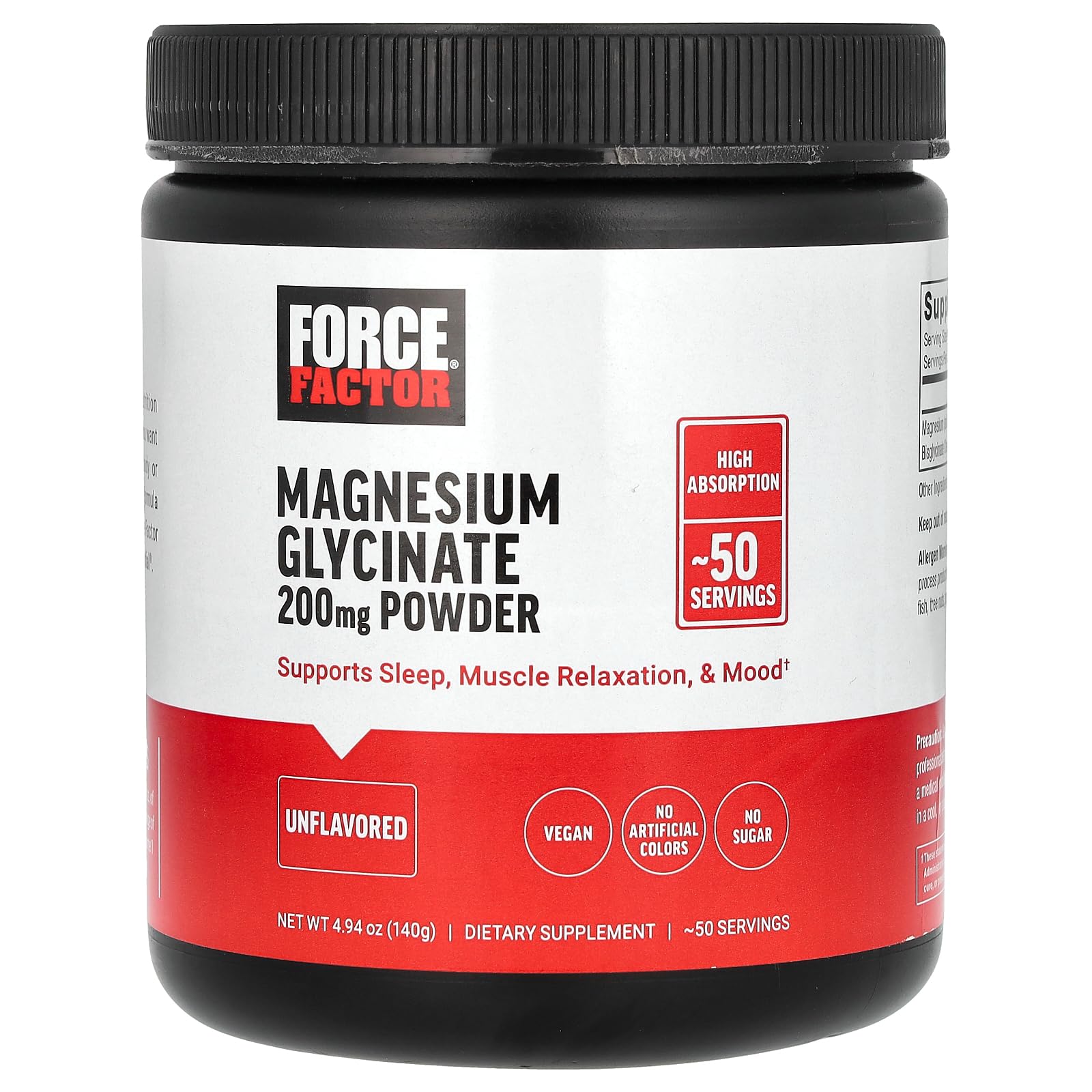 Force Factor Magnesium Glycinate 200mg, Magnesium Supplement for Women and Men to Support Sleep, Muscle Relaxation, and Mood, High Absorption, Vegan, 50 Servings - TrustMedUSA