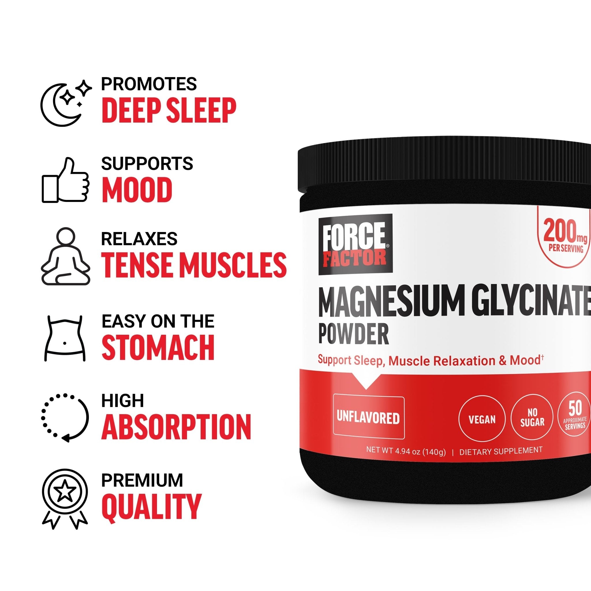 Force Factor Magnesium Glycinate 200mg, Magnesium Supplement for Women and Men to Support Sleep, Muscle Relaxation, and Mood, High Absorption, Vegan, 50 Servings - TrustMedUSA