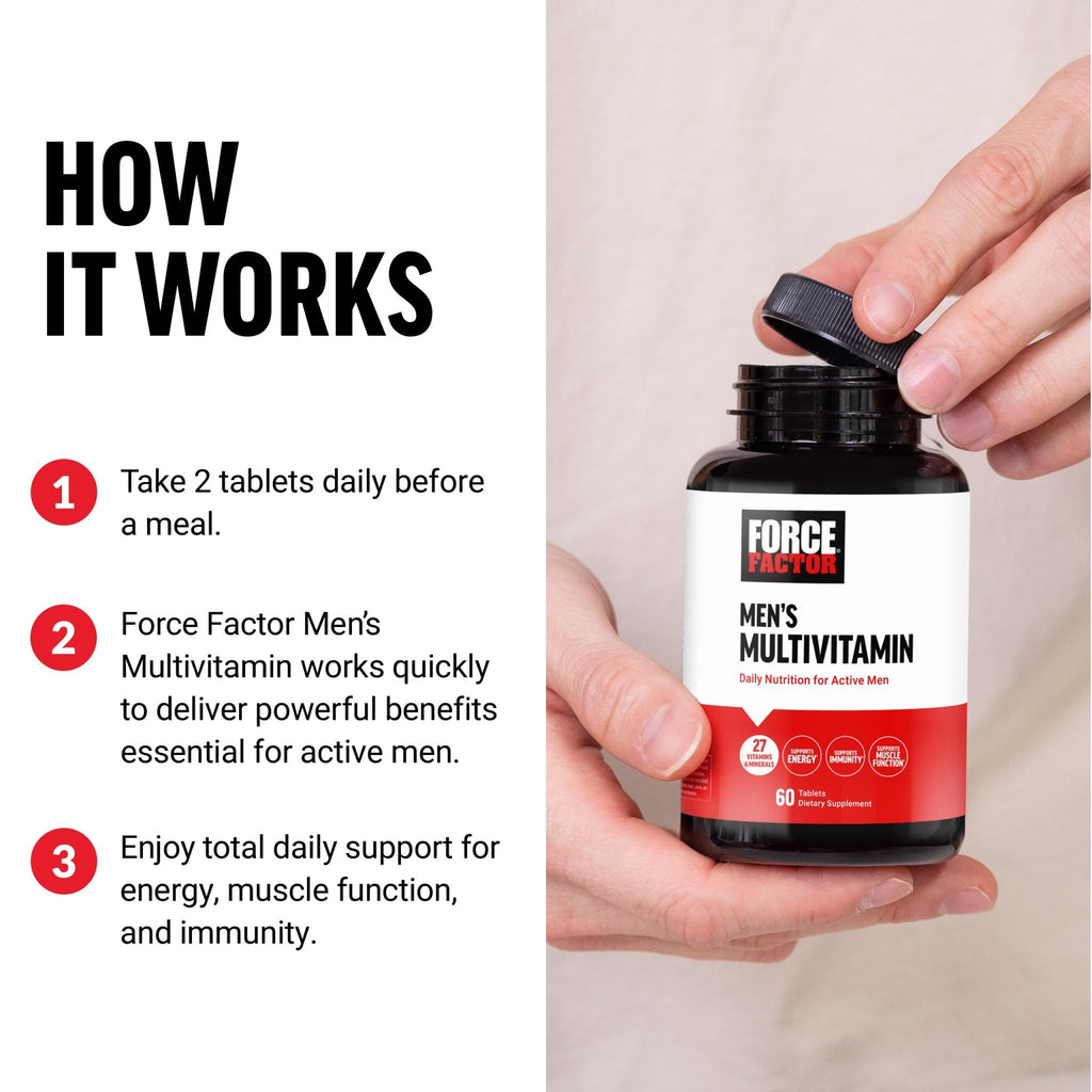 Force Factor Men’s Multivitamins, Multivitamin for Men Plus Amino Acids Supplement with 27 Vitamins and Minerals, and Phytonutrients to Support Energy, and Immunity, 60 Tablets - TrustMedUSA