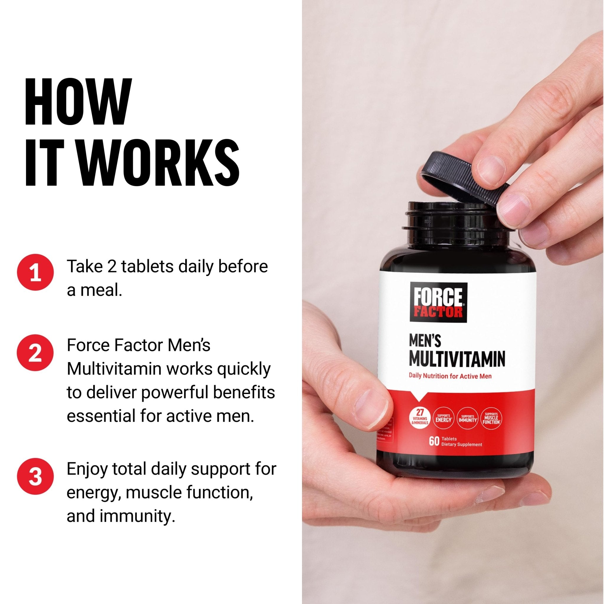 Force Factor Men’s Multivitamins, Multivitamin for Men Plus Amino Acids Supplement with 27 Vitamins and Minerals, and Phytonutrients to Support Energy, and Immunity, 60 Tablets - TrustMedUSA