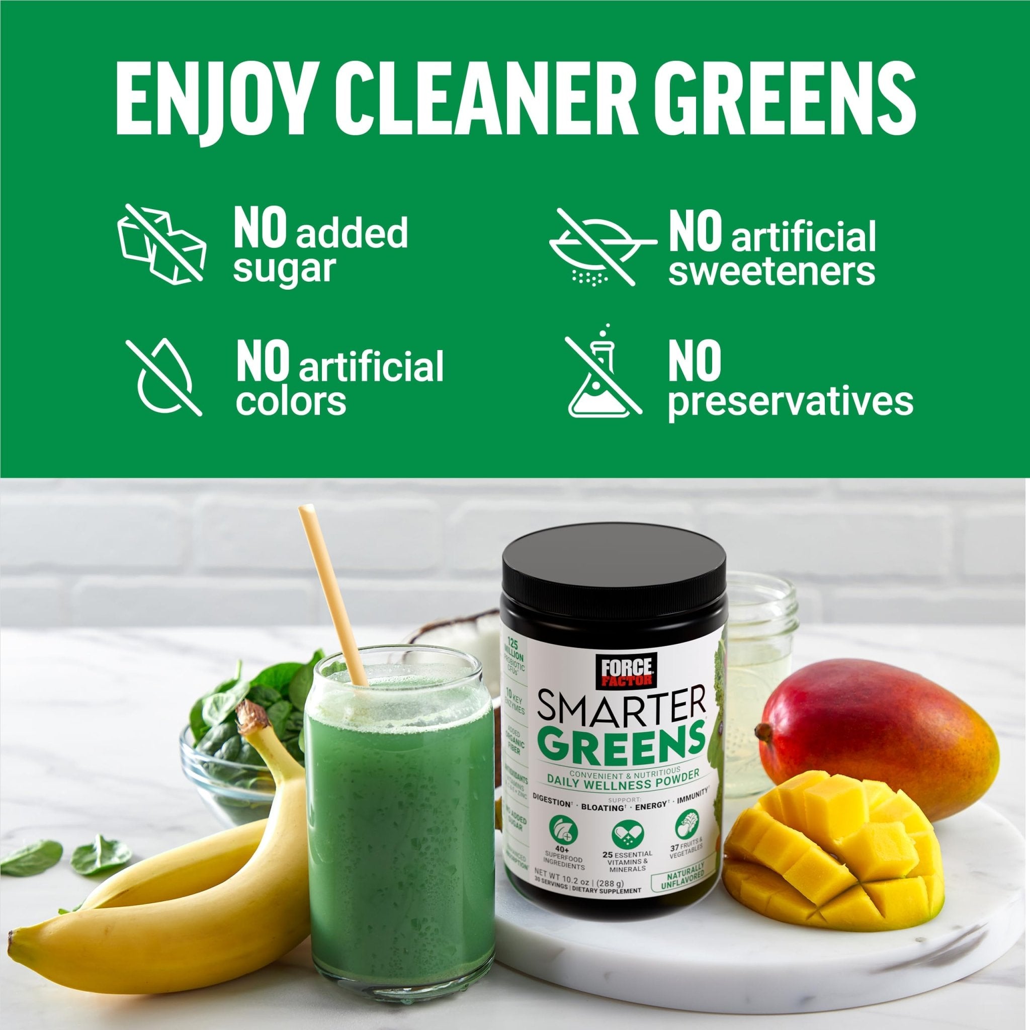 Force Factor Smarter Greens Daily Wellness Powder 2-Pack to Support Energy, Immunity & Digestion, Superfood Greens Powder with Vitamins, Minerals & Probiotics, Unflavored, 60 Servings - TrustMedUSA