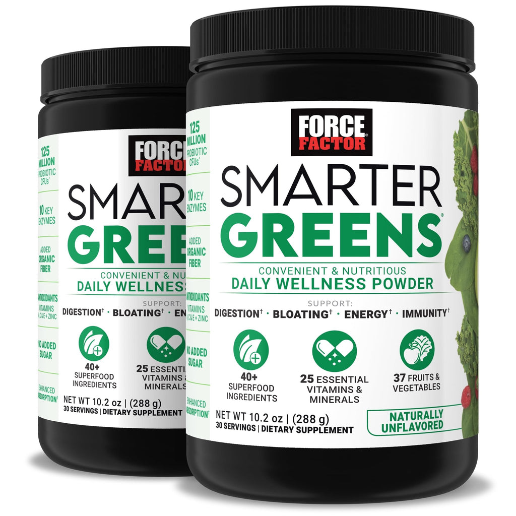 Force Factor Smarter Greens Daily Wellness Powder 2-Pack to Support Energy, Immunity & Digestion, Superfood Greens Powder with Vitamins, Minerals & Probiotics, Unflavored, 60 Servings - TrustMedUSA