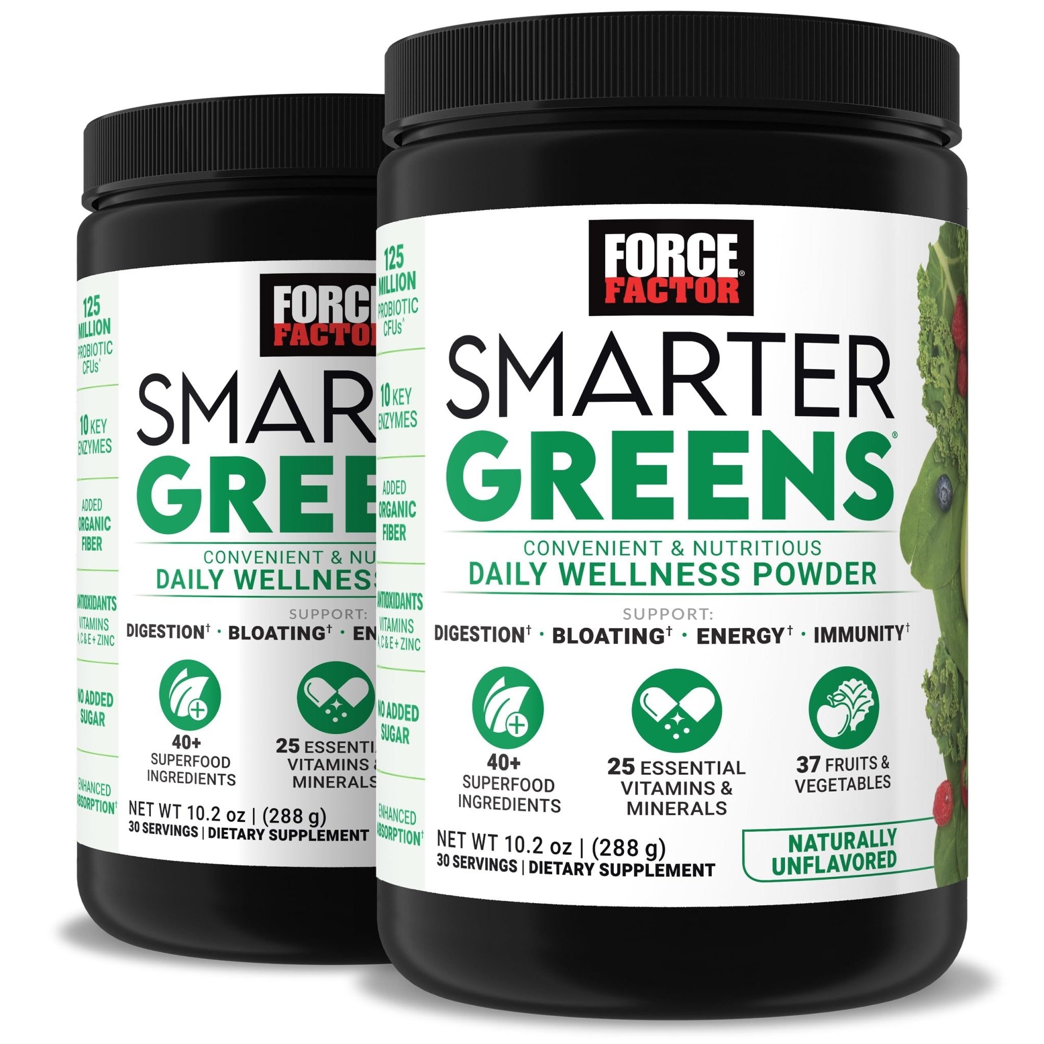 Force Factor Smarter Greens Daily Wellness Powder 2-Pack to Support Energy, Immunity & Digestion, Superfood Greens Powder with Vitamins, Minerals & Probiotics, Unflavored, 60 Servings - TrustMedUSA