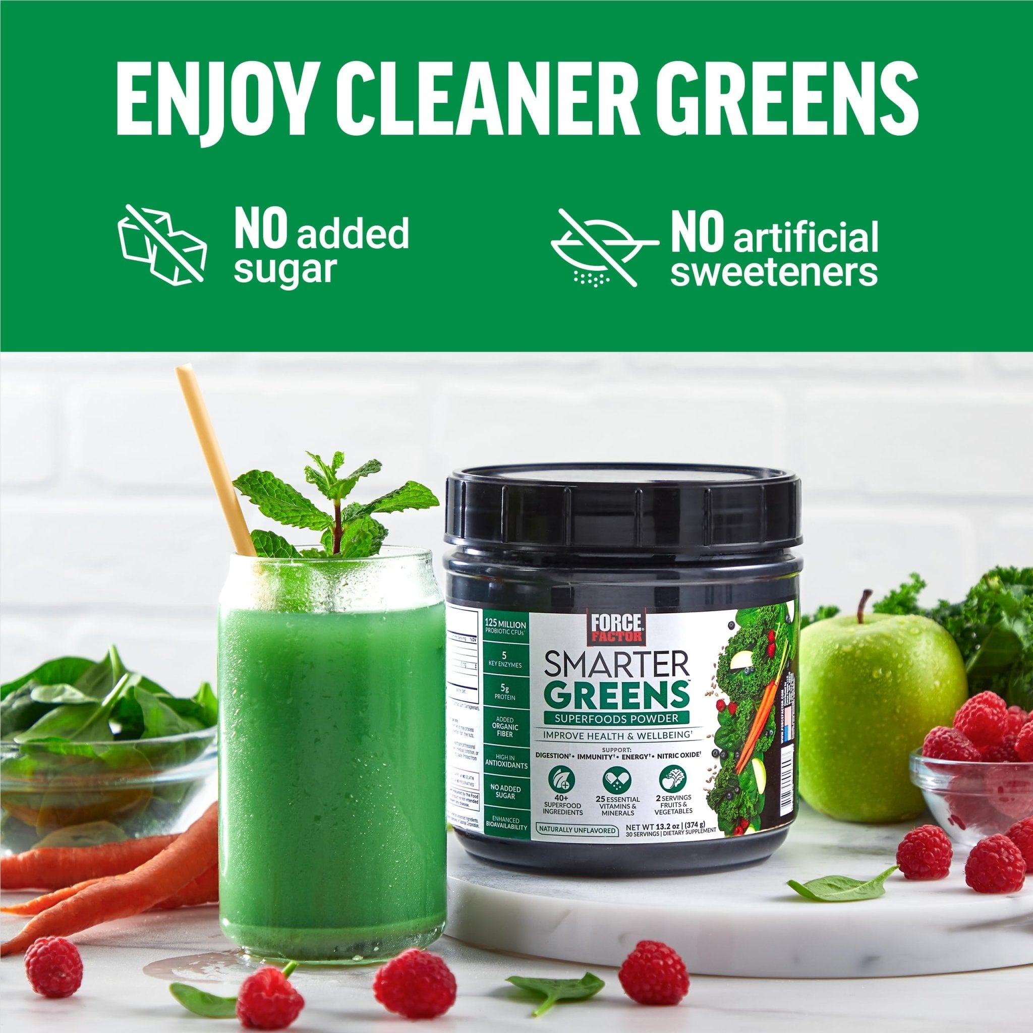 Force Factor Smarter Greens Superfoods Powder, 2-Pack, Supports Digestion and Bloating, Immunity, and Energy, Greens Powder with Probiotics, Digestive Enzymes, Antioxidants, and Fiber, 60 Servings - TrustMedUSA