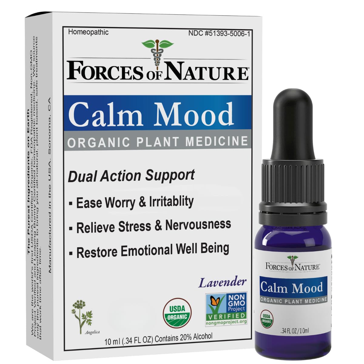 Forces of Nature Calm Mood, Organic Homeopathic Medicine, 0.34 Fl Oz, Calm Formula, Multi-Action Support from Mood Swings, Irritability, Stress & Worry - Maple Wellness Supplements