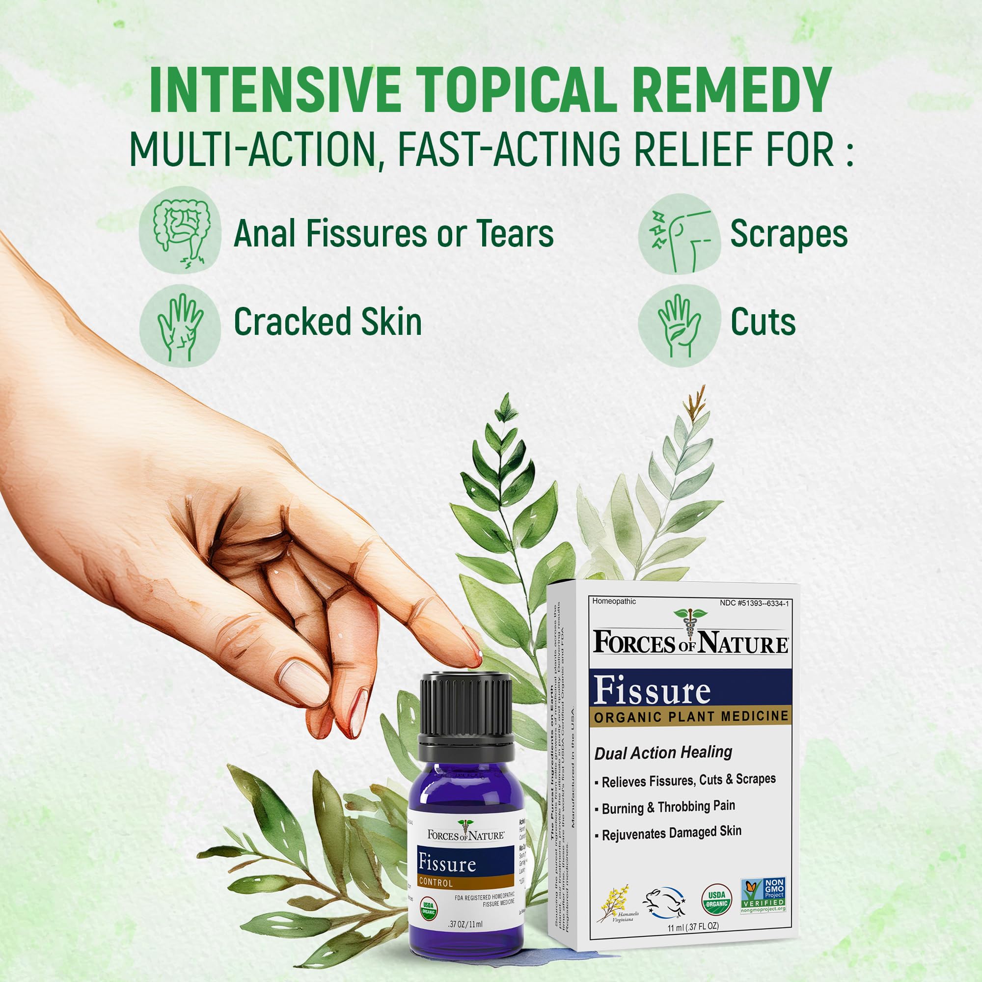 Forces of Nature Fissure Control, Organic Homeopathic Treatment with Witch Hazel for Anal Fissures, Hemorrhoid Related Irritation & Discomfort, Fast, Natural Topical Relief, 1 Fl Oz - TrustMedUSA