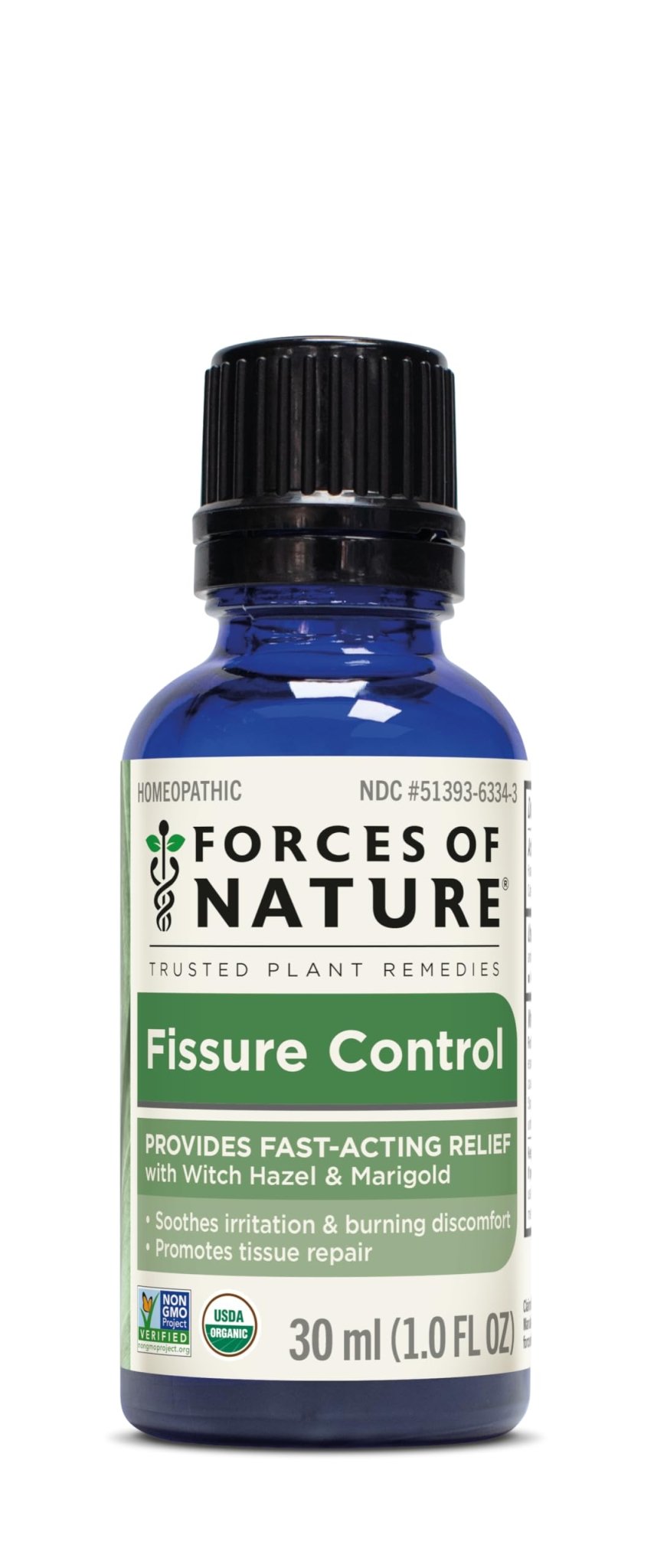 Forces of Nature Fissure Control, Organic Homeopathic Treatment with Witch Hazel for Anal Fissures, Hemorrhoid Related Irritation & Discomfort, Fast, Natural Topical Relief, 1 Fl Oz - TrustMedUSA
