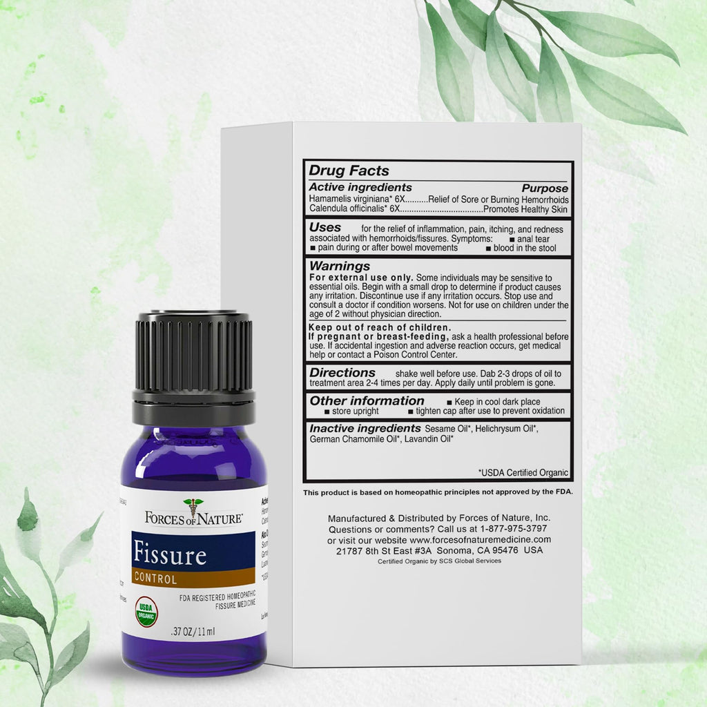 Forces of Nature Fissure Control, Organic Homeopathic Treatment with Witch Hazel for Anal Fissures, Hemorrhoid Related Irritation & Discomfort, Fast, Natural Topical Relief, 1 Fl Oz - TrustMedUSA