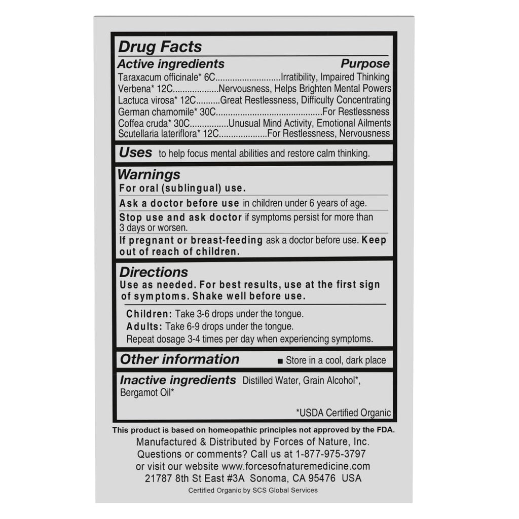 Forces of Nature Focus Supplement, Focus More Homeopathic Medicine, Nootropics Brain Support Supplement, Helps Memory & Concentration, 1 fl oz - TrustMedUSA