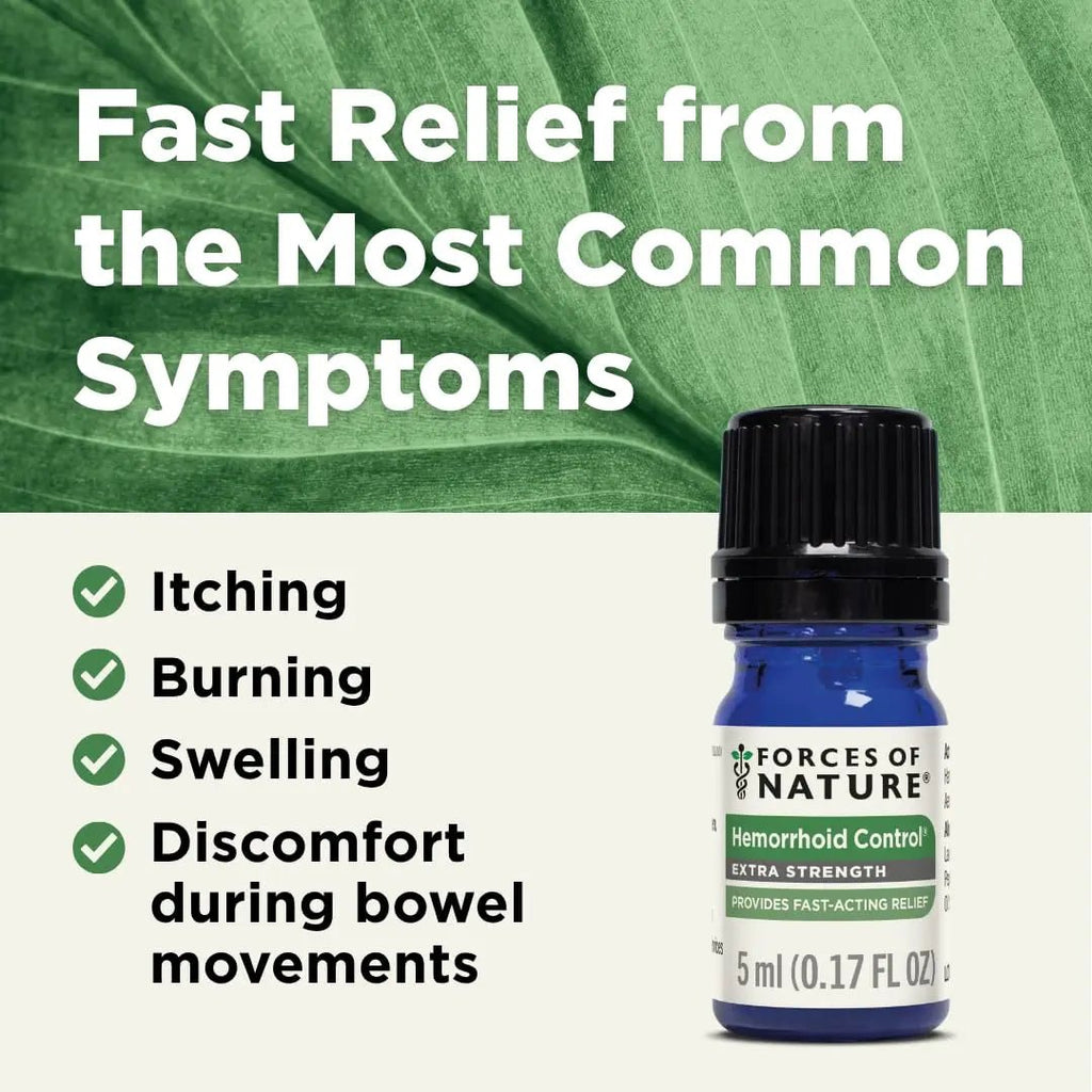 Forces of Nature Hemorrhoid Control Extra Strength, Organic Homeopathic Medicine with Witch Hazel, Horse Chestnut, and Soothing Essential Oils for Itching, Swelling & Discomfort, 5ml (0.17 fl oz) - TrustMedUSA
