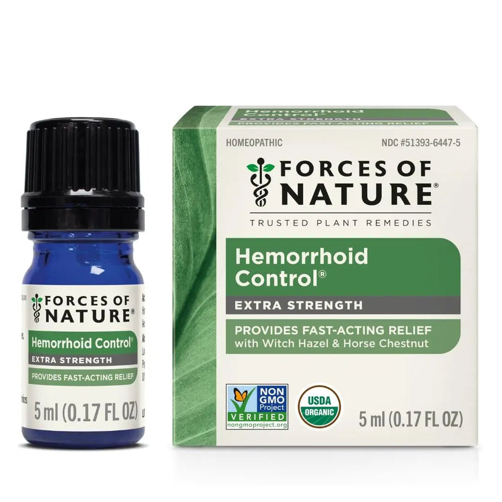 Forces of Nature Hemorrhoid Control Extra Strength, Organic Homeopathic Medicine with Witch Hazel, Horse Chestnut, and Soothing Essential Oils for Itching, Swelling & Discomfort, 5ml (0.17 fl oz) - TrustMedUSA