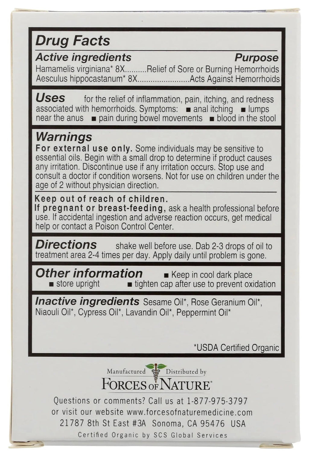 Forces of Nature Hemorrhoid Control Extra Strength, Organic Homeopathic Medicine with Witch Hazel, Horse Chestnut, and Soothing Essential Oils for Itching, Swelling & Discomfort, 5ml (0.17 fl oz) - TrustMedUSA