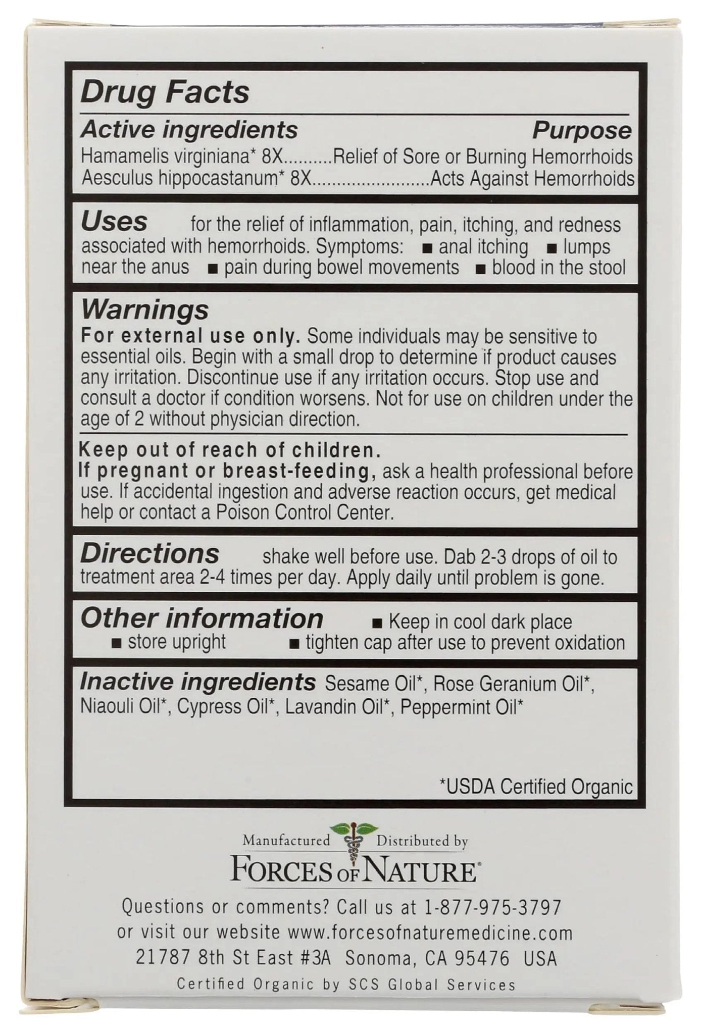 Forces of Nature Hemorrhoid Control Extra Strength, Organic Homeopathic Medicine with Witch Hazel, Horse Chestnut, and Soothing Essential Oils for Itching, Swelling & Discomfort, 5ml (0.17 fl oz) - TrustMedUSA