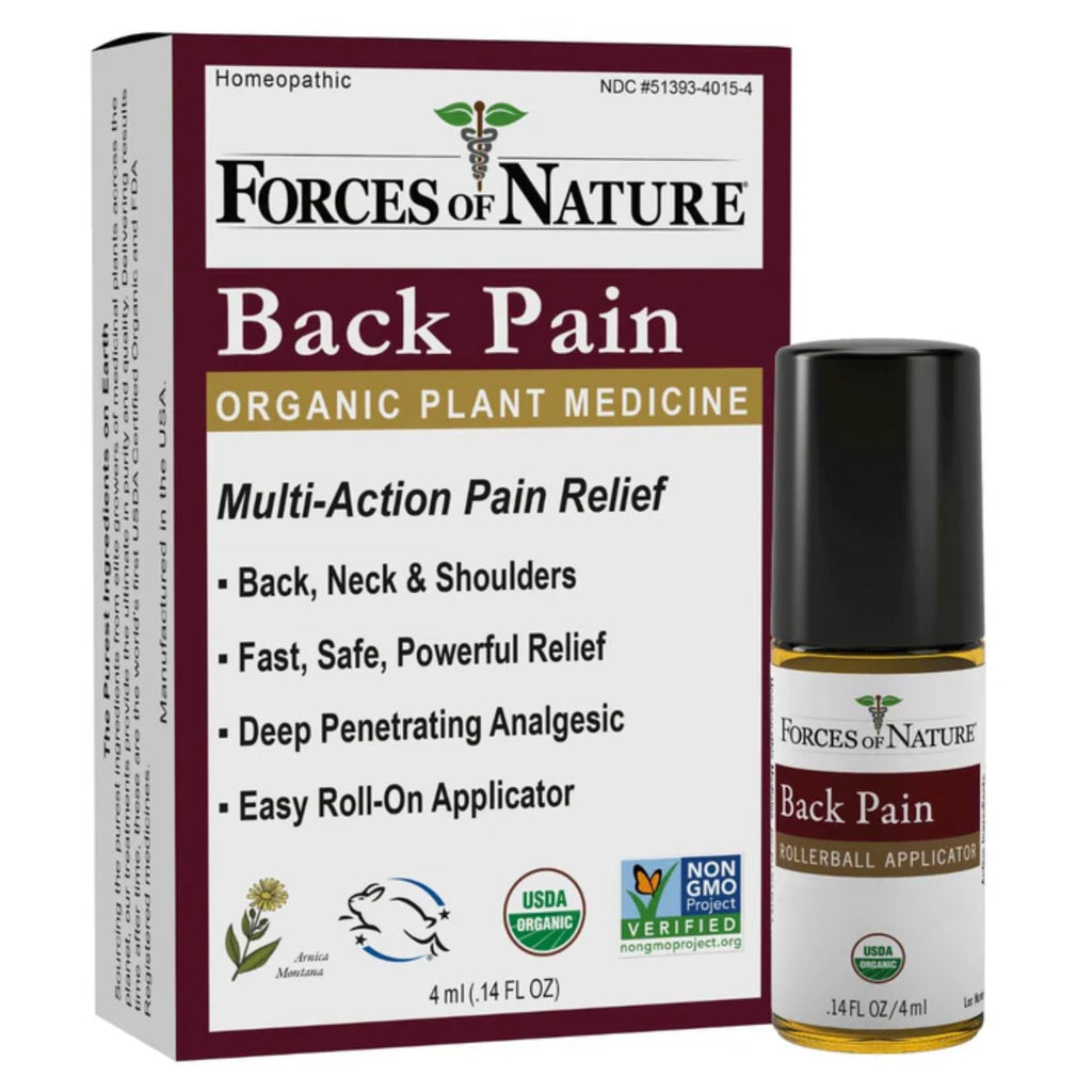 Forces of Nature Natural, Organic Back Pain Relief, w/Arnica & St John's Wort, Fast Acting Anti-Inflammatory Topical Muscle Soother for Lower Back, Sciatica, Neck, Non-GMO, Cruelty-Free, 0.14 Fl Oz - TrustMedUSA