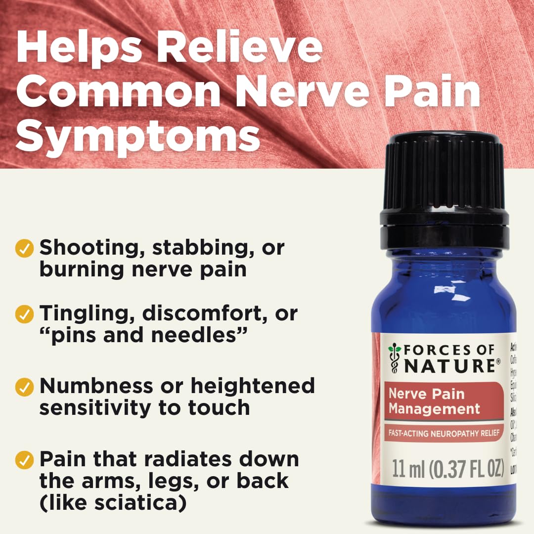 Forces of Nature Nerve Pain Management, Organic Topical Relief for Neuropathy & Nerve Discomfort, Homeopathic Medicine Supports Relief from Shooting Pains for Back, Hands, Legs and Feet, .37 fl oz - TrustMedUSA