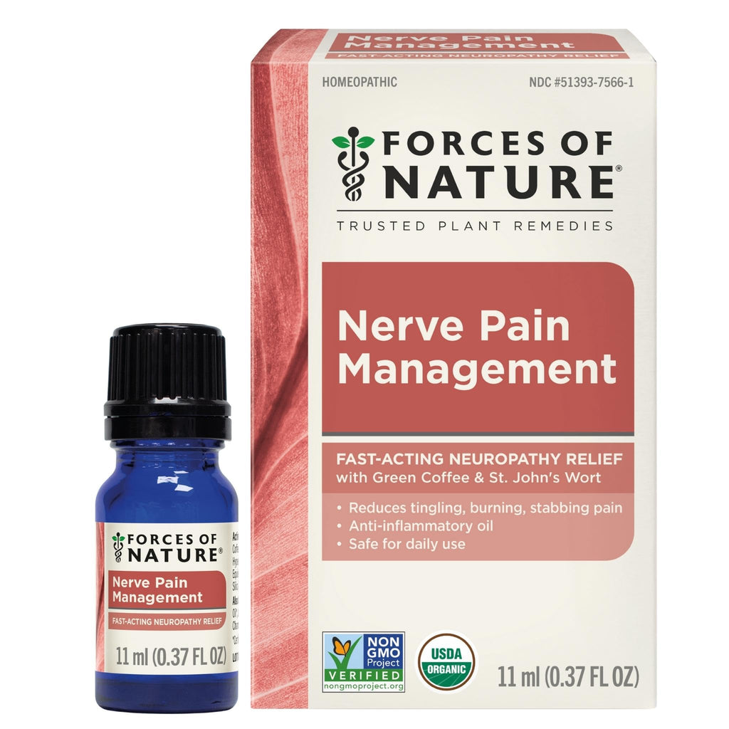 Forces of Nature Nerve Pain Management, Organic Topical Relief for Neuropathy & Nerve Discomfort, Homeopathic Medicine Supports Relief from Shooting Pains for Back, Hands, Legs and Feet, .37 fl oz - TrustMedUSA