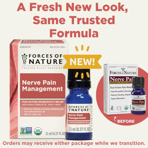 Forces of Nature Nerve Pain Management, Organic Topical Relief for Neuropathy & Nerve Discomfort, Homeopathic Medicine Supports Relief from Shooting Pains for Back, Hands, Legs and Feet, .37 fl oz - TrustMedUSA